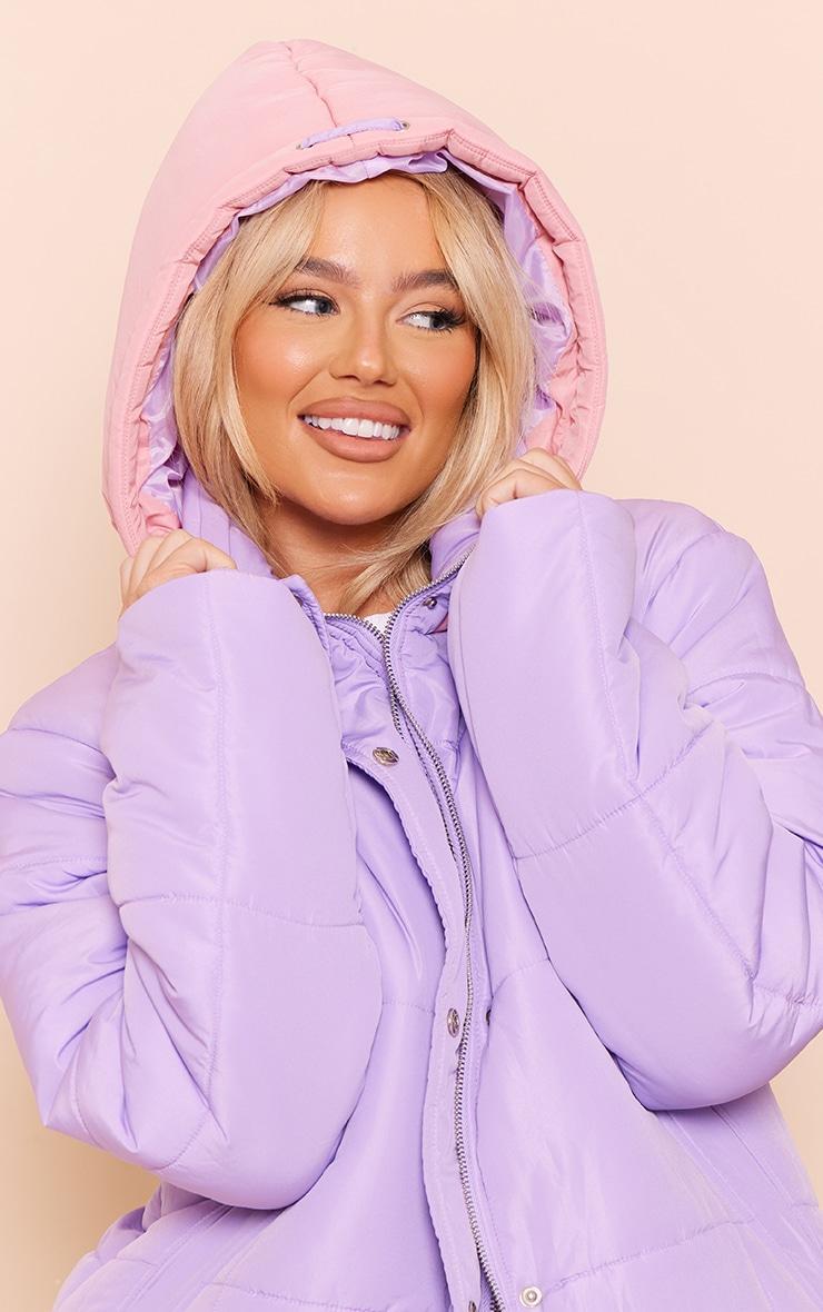 Lilac Contrast Hood Puffer Jacket Product Image