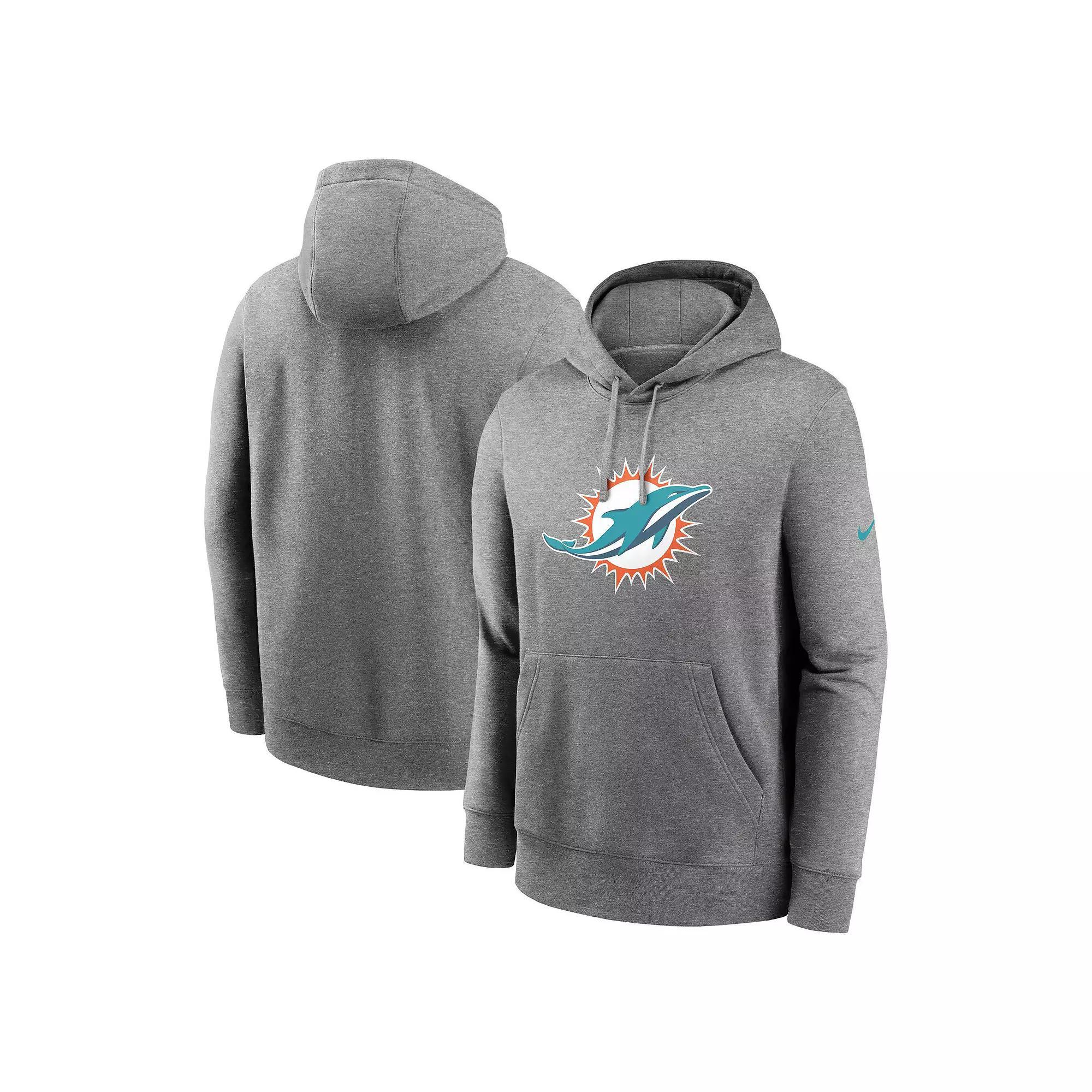 Men's Nike Heather Gray Miami Dolphins Club Logo Pullover Hoodie,  Product Image