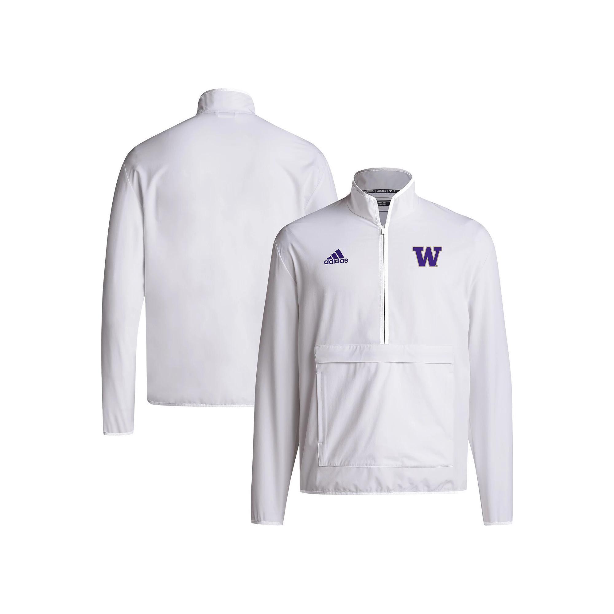 Men's adidas White Washington Huskies 2024 Coaches Sideline Half-Zip Jacket, Size: Small Product Image