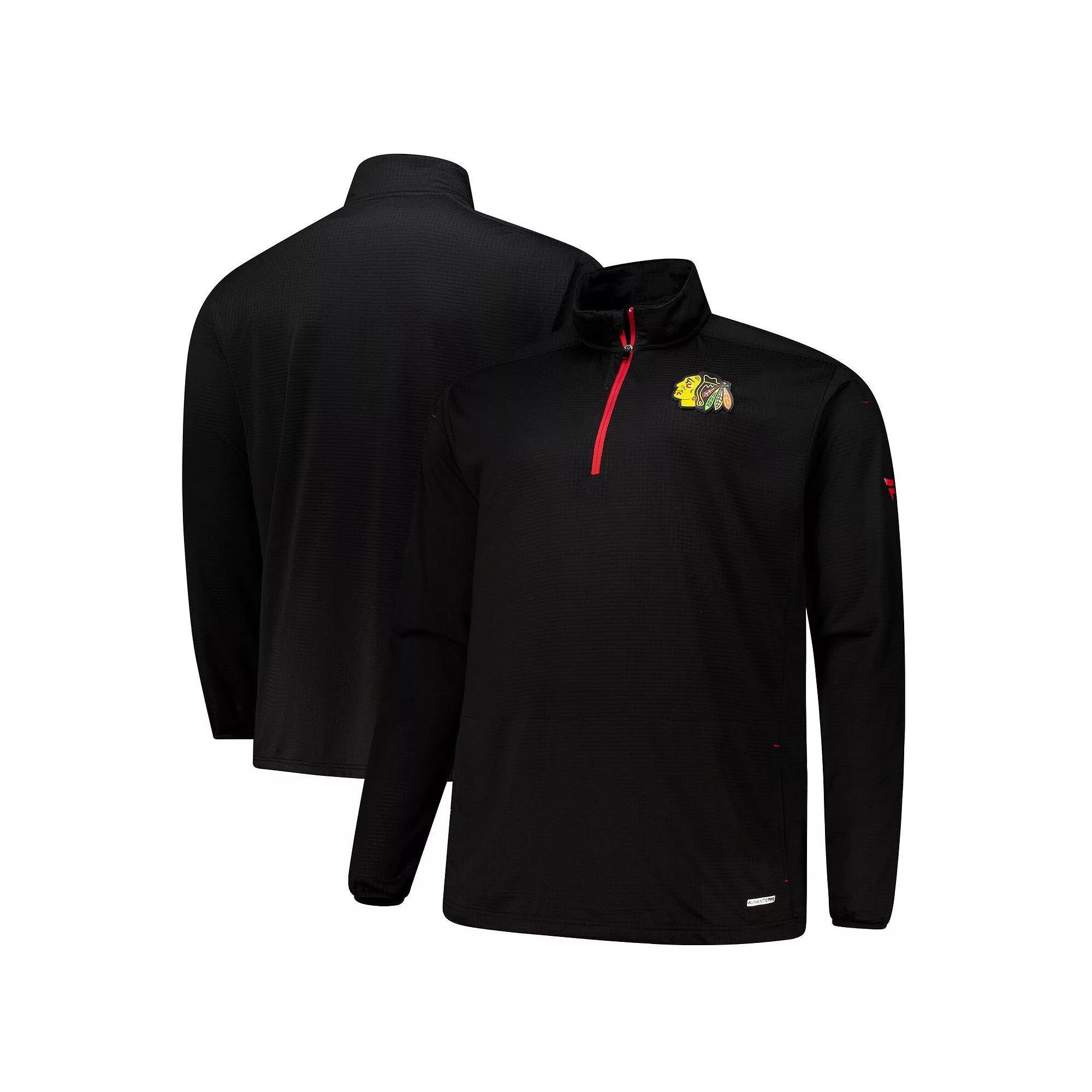 Men's Fanatics Black Chicago Blackhawks Big & Tall Authentic Pro Quarter-Zip Pullover,  Product Image