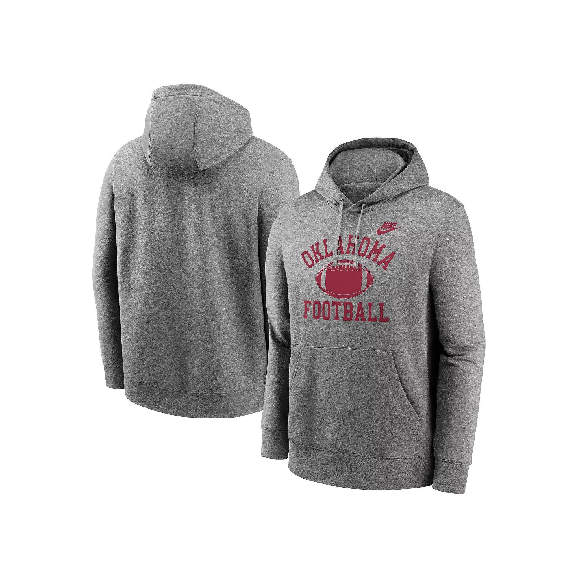 Men's Nike Heather Gray Oklahoma Sooners Legacy Football Icon Club Fleece Pullover Hoodie, Size: Large, Grey Product Image