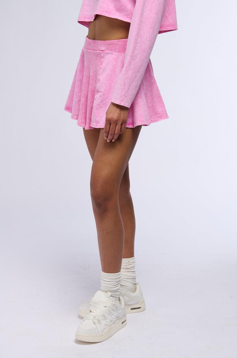 THE PINK COSMOS MINERAL WASH FLARE MINI SKIRT Product Image