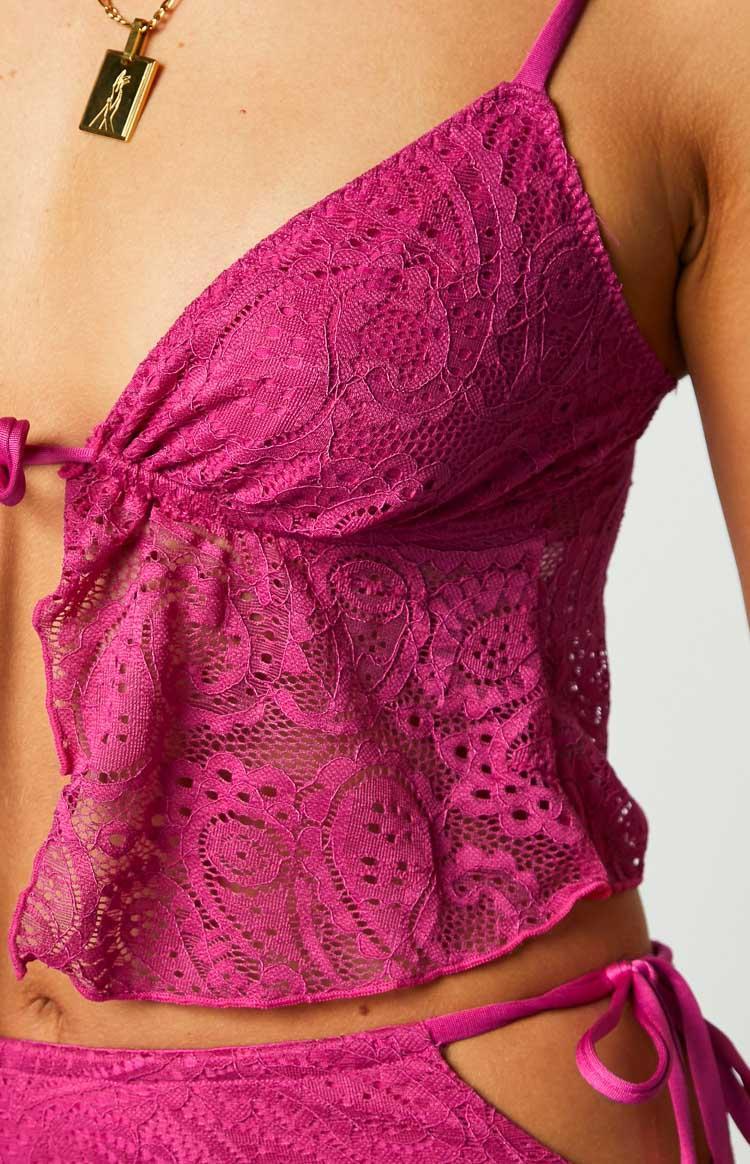 Alexia Fuschia Lace Tie Up Front Top Baby Product Image