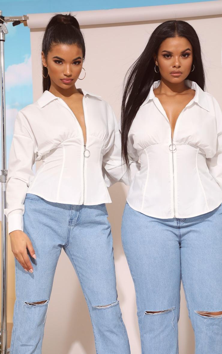 Plus White Zip Corset Detail Shirt Product Image