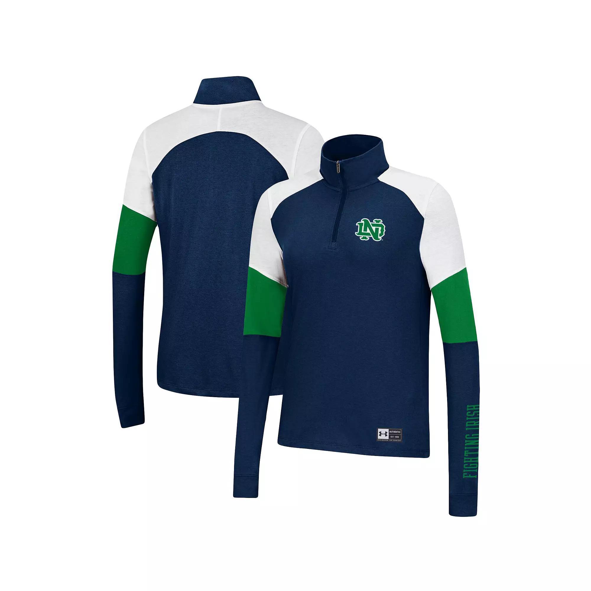 Women's Under Armour Navy Notre Dame Fighting Irish Sleeve Hit Raglan Quarter-Zip Jacket, Size: Small, Blue Product Image