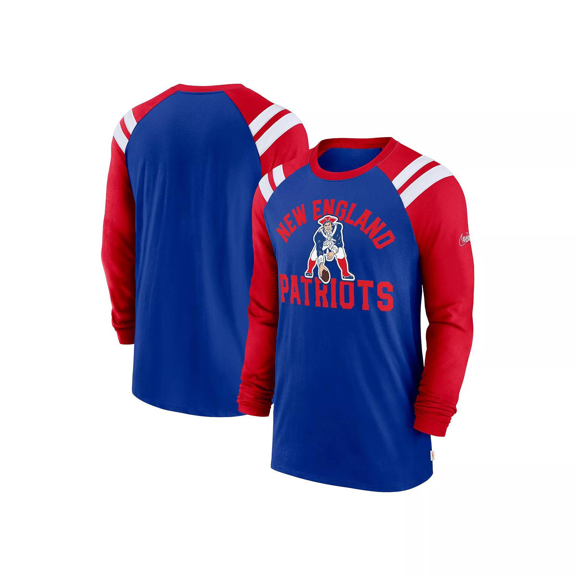 Men's Nike Royal/Red New England Patriots Classic Arc Raglan Tri-Blend Long Sleeve T-Shirt, Size: 3XL, Blue Product Image