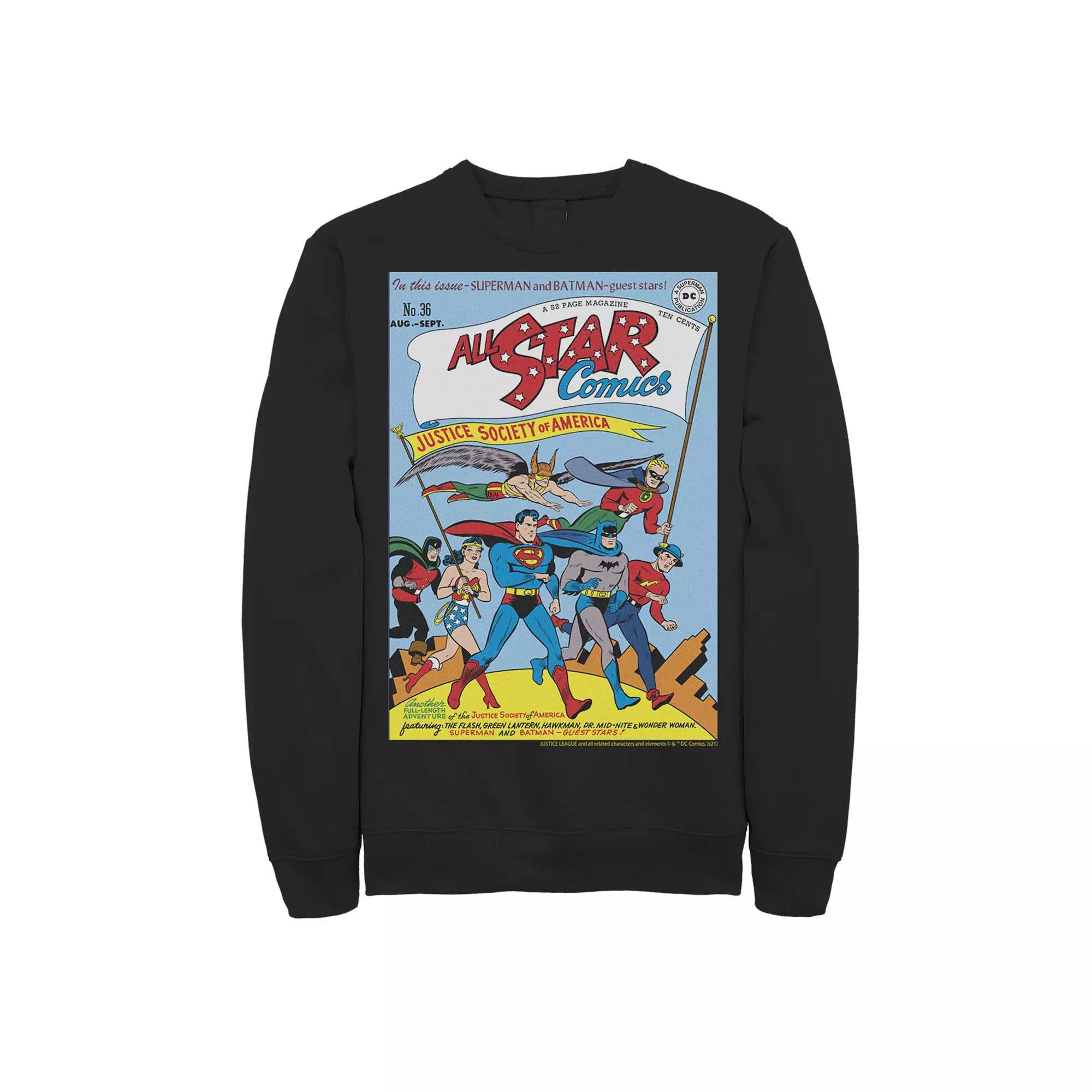 Men's Justice League All Star Comics Vintage Cover Sweatshirt, Size: XL, Black Product Image