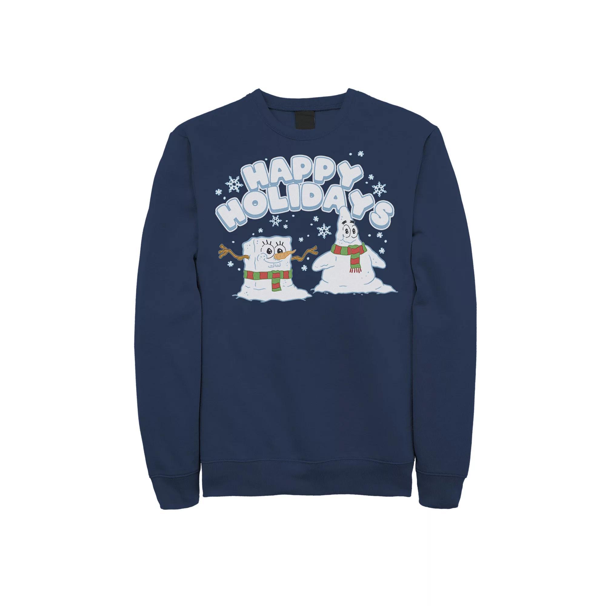 Men's Spongebob Squarepants Patrick Star Snowmen Happy Holidays Sweatshirt,  Product Image