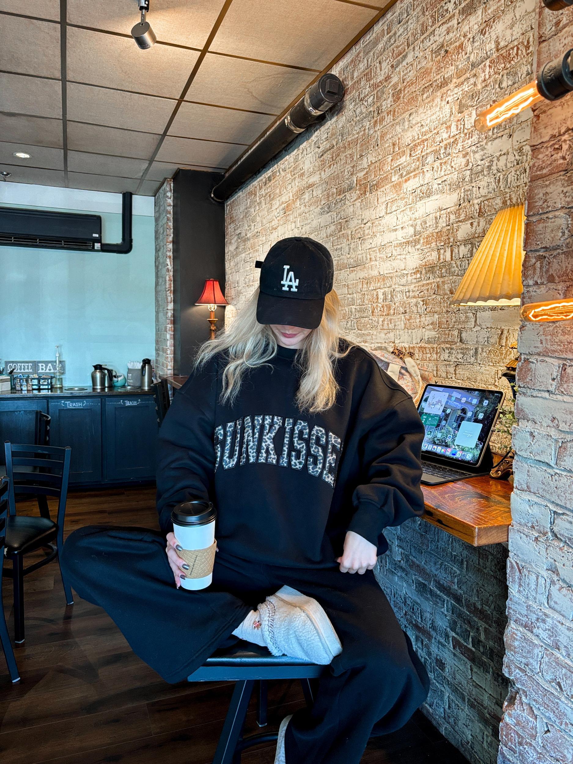 Black Basic Blank Flare Sweatpants Product Image