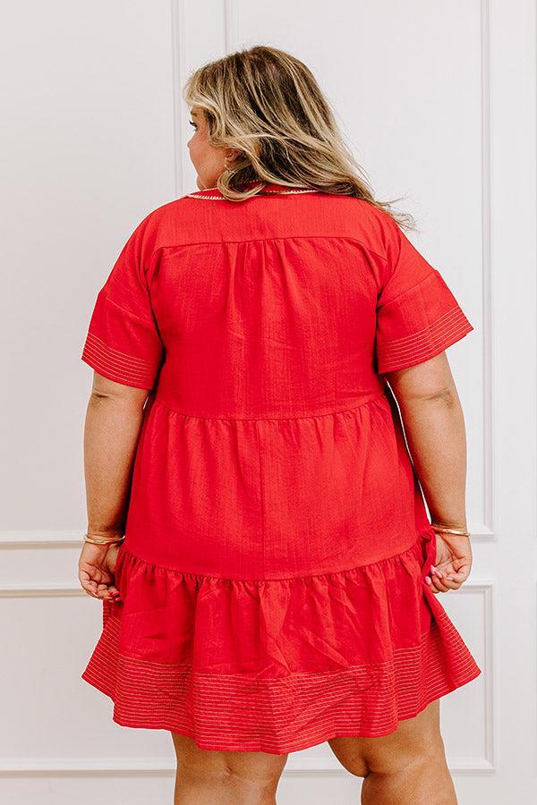 Lake Day Bliss Tiered Mini Dress in Red Curves Product Image