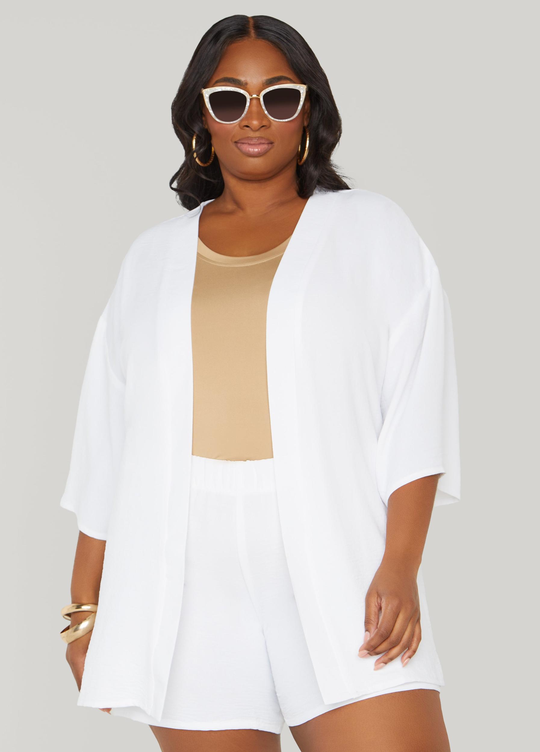 Plus Size Textured Open Front Jacket Ashley Stewart Product Image