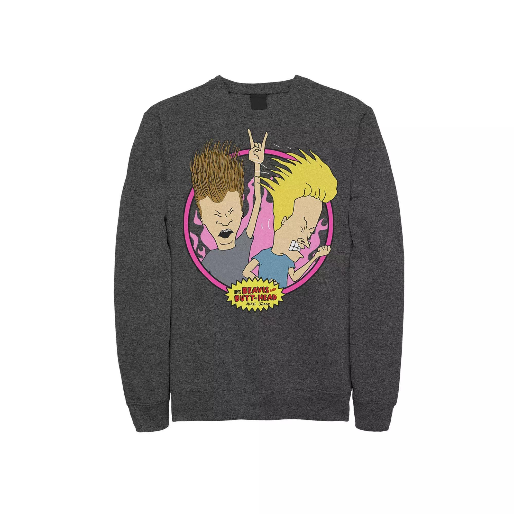 Men's Beavis & Butthead Rock N Roll Circle Portrait Sweatshirt,  Product Image