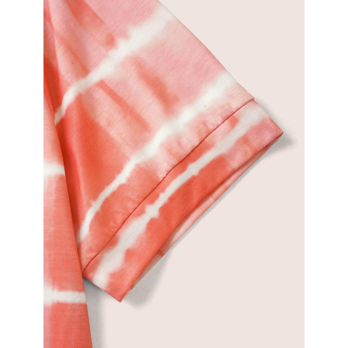 Plus Size V Neck Tie Dye Striped T-shirt Salmon Women Casual Contrast V-neck Everyday T-shirts BloomChic 30/6X Product Image