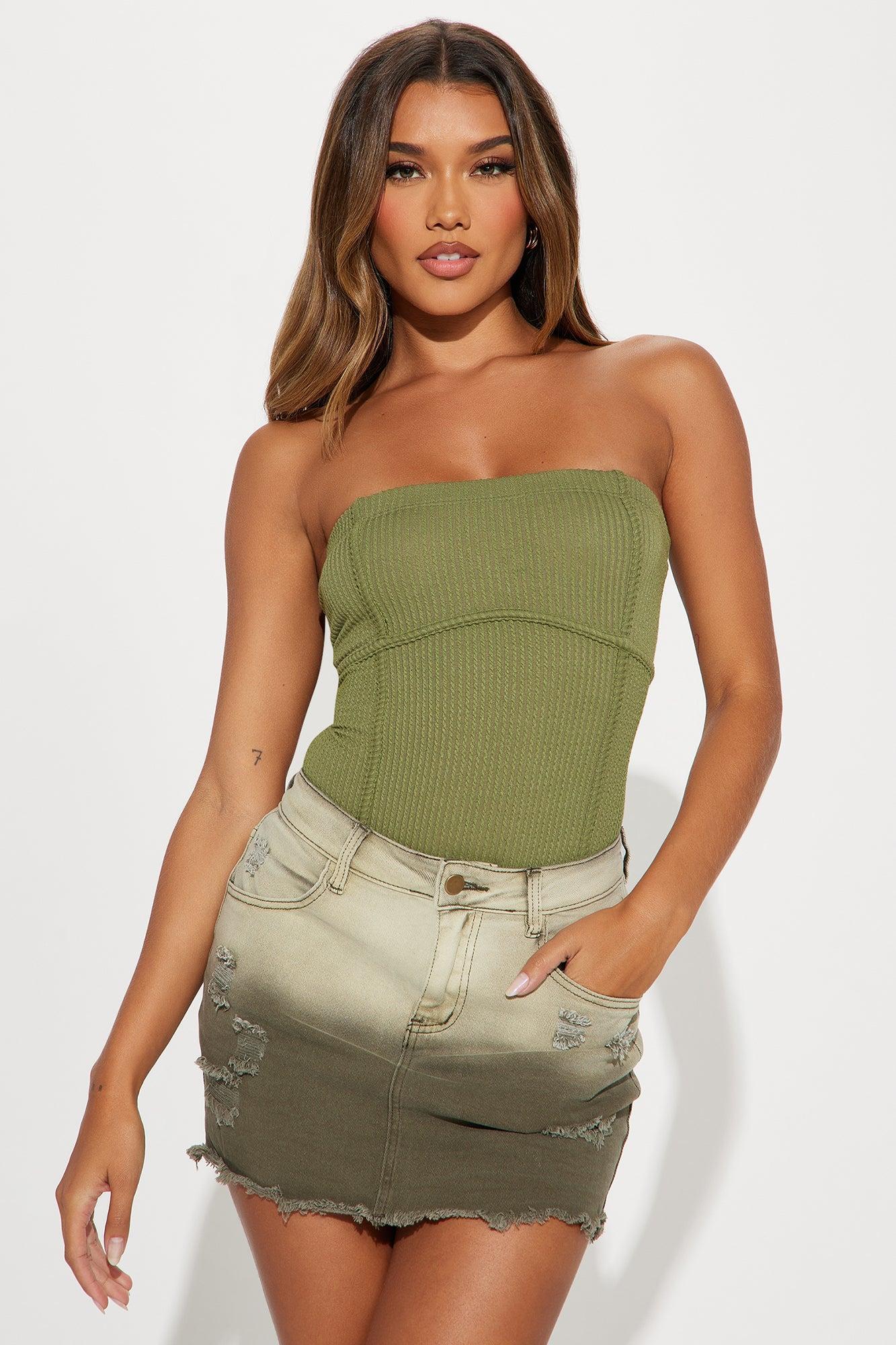 Mckenna Ribbed Bodysuit - Olive Product Image