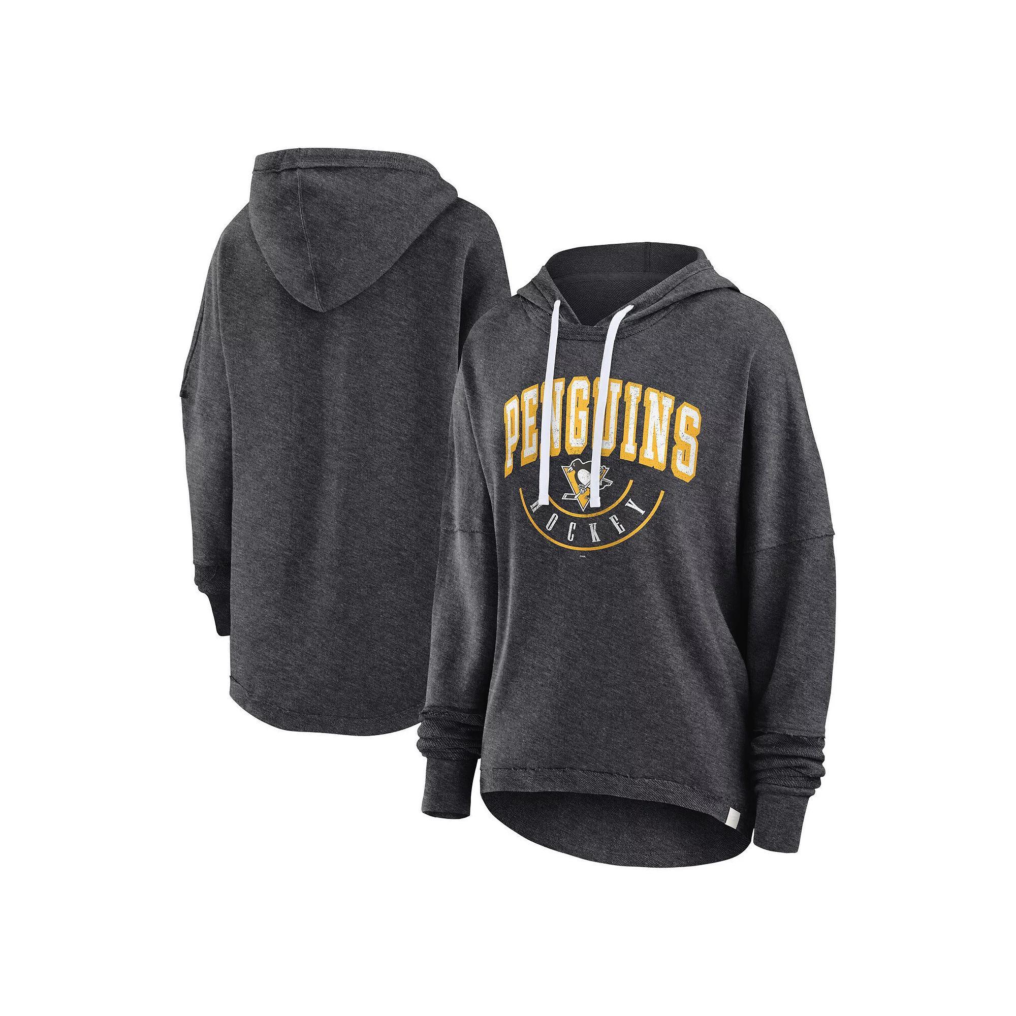 Women's Fanatics Branded Heather Charcoal Pittsburgh Penguins Lux Lounge Helmet Arch Pullover Hoodie, Size: Small Product Image