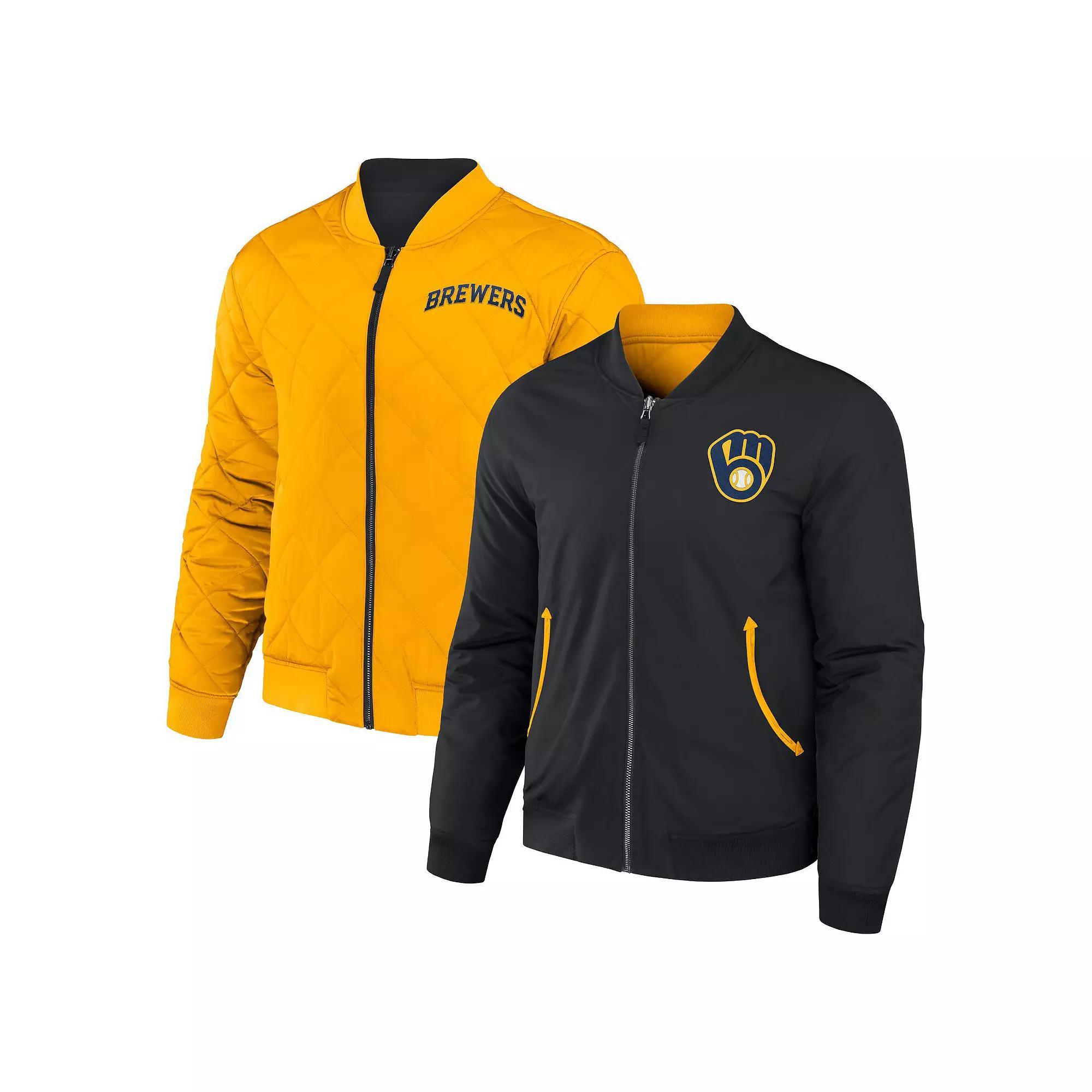 Men's Darius Rucker Collection by Fanatics Black/Gold Milwaukee Brewers Reversible Full-Zip Bomber Jacket,  Product Image