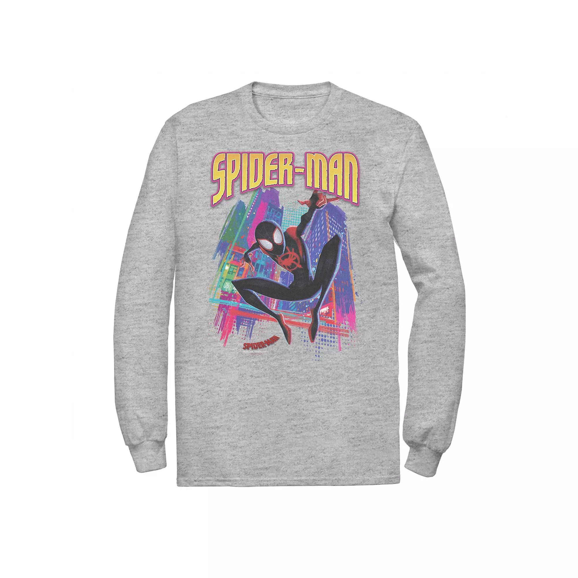 Men's Marvel Into The Spider-Verse Neon Skyline Tee, Size: Large, Athletic Grey Product Image