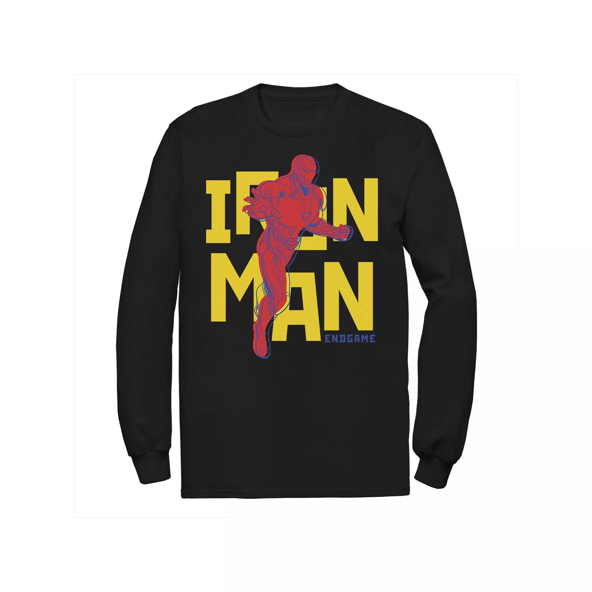 Men's Marvel Iron Man Pop Style Portrait Logo Long Sleeve Graphic Tee, Size: Small, Black Product Image