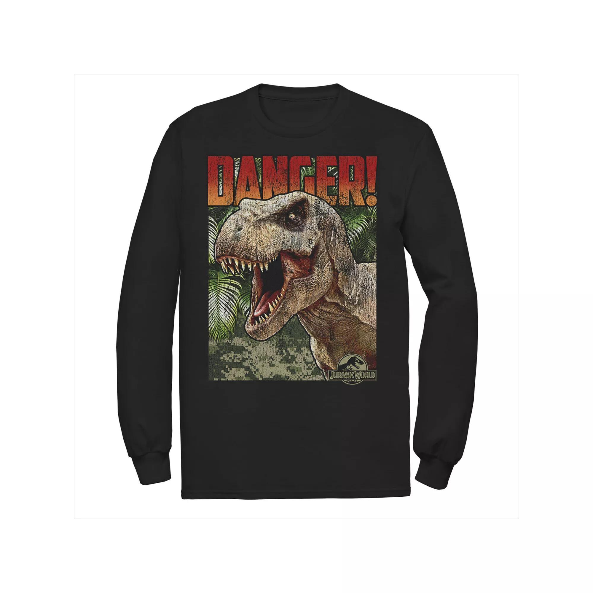 Men's Jurassic World Danger T-Rex Retro Poster Long Sleeve Graphic Tee,  Product Image