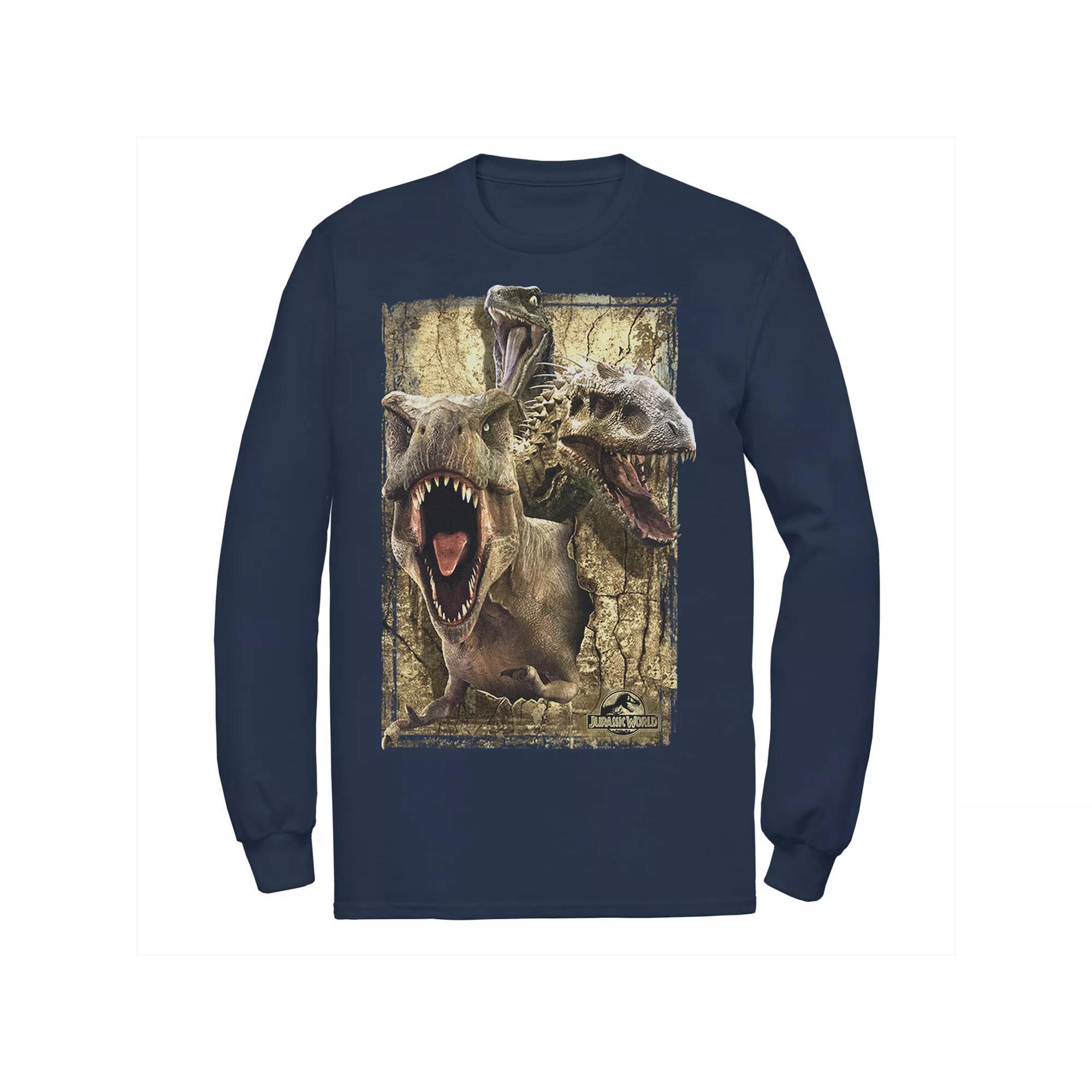 Men's Jurassic World T-Rex Indominus Rex & Raptor Long Sleeve Graphic Tee,  Product Image