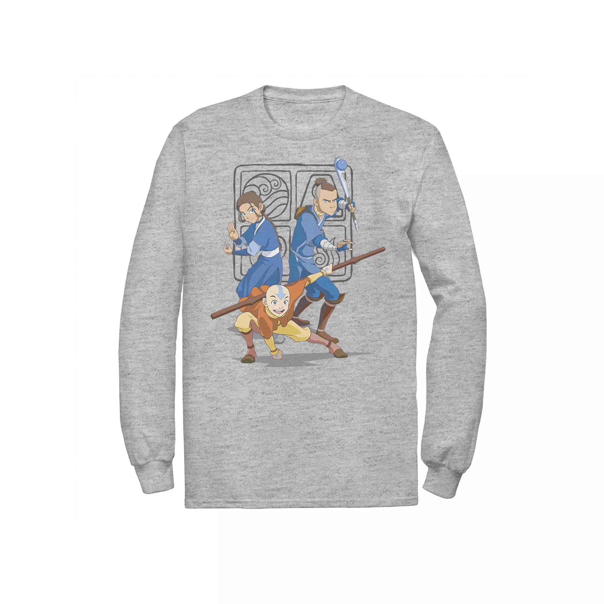 Men's Nickelodeon Avatar The Last Airbender Main Cast Group Shot Symbol Long Sleeve Graphic Tee,  Product Image