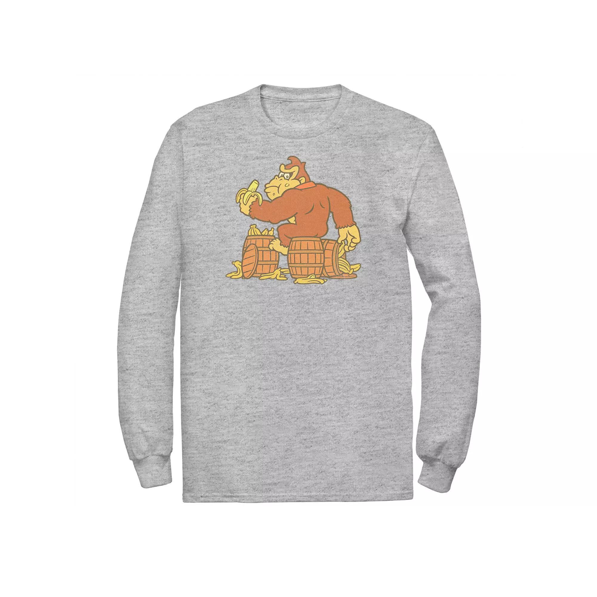 Big & Tall Donkey Kong Eating Bananas Long Sleeve Tee, Men's, Size: XL Tall, Athletic Grey Product Image
