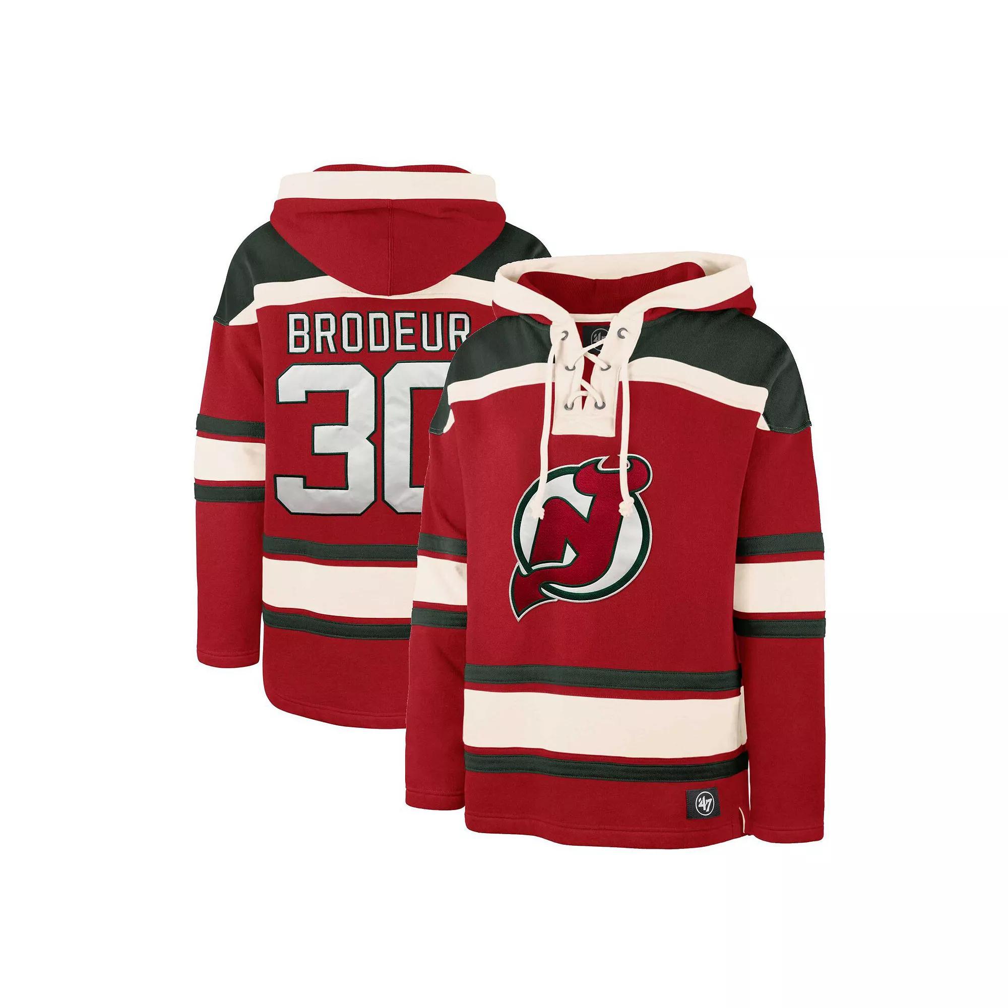 Men's '47 Martin Brodeur Red New Jersey Devils Retired Player Name & Number Lacer Pullover Hoodie,  Product Image