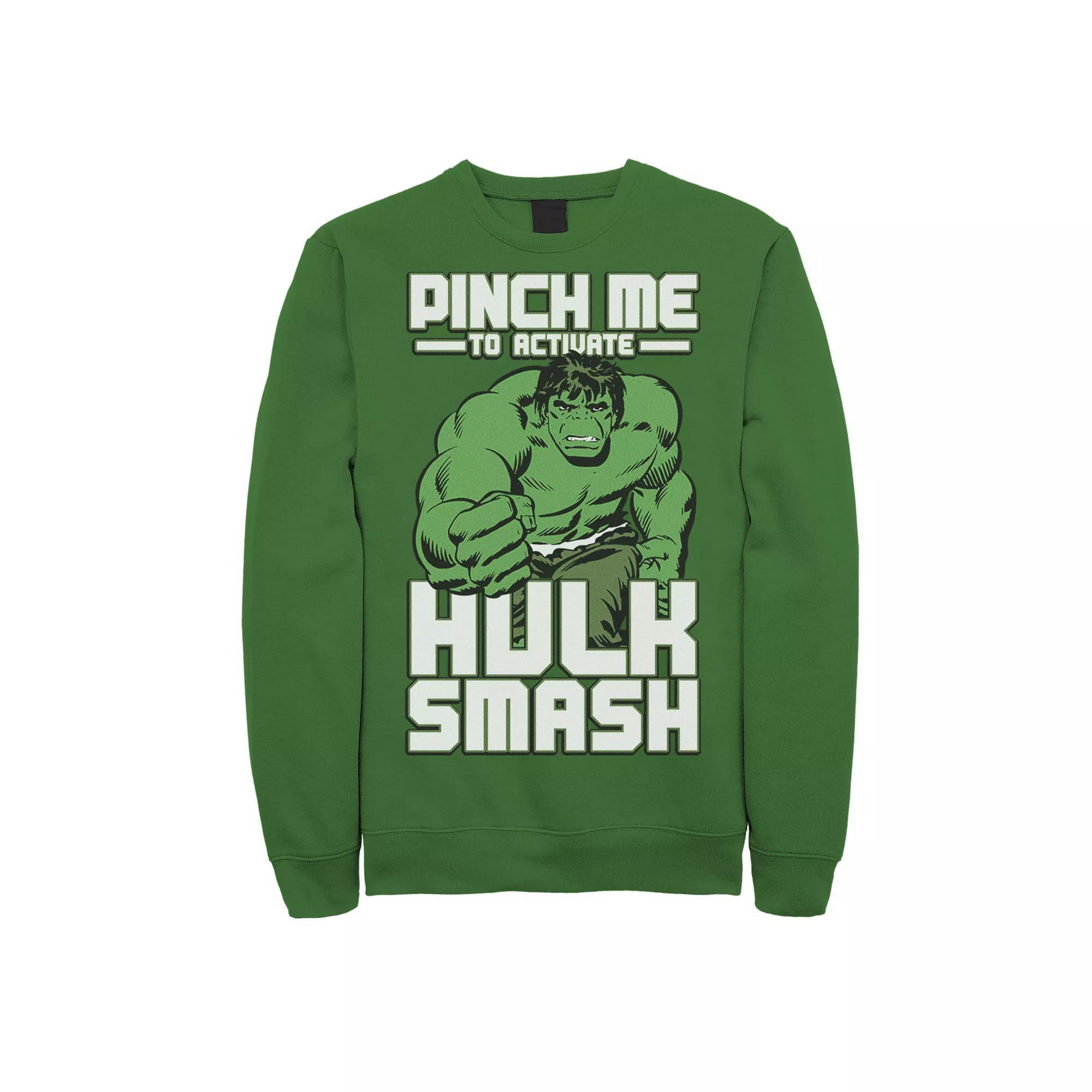 Men's Marvel Hulk Pinch Me To Activate Hulk Smash Sweatshirt, Size: XL, Kelly Product Image