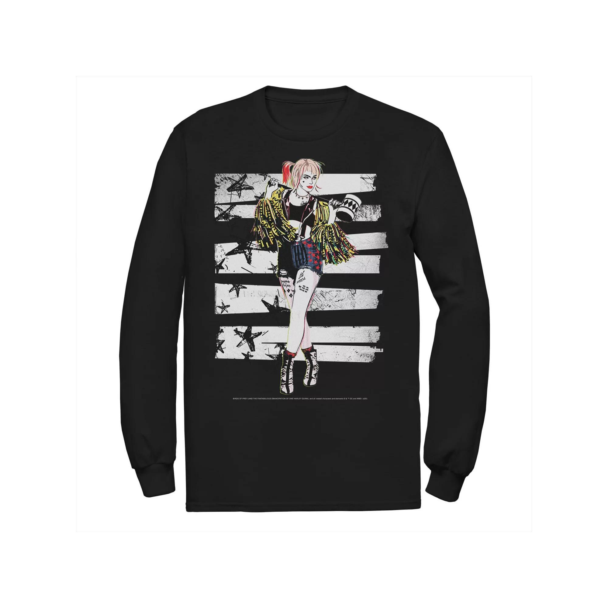 Men's Birds Of Prey Harley Quinn Bars Portrait Long Sleeve Tee,  Product Image