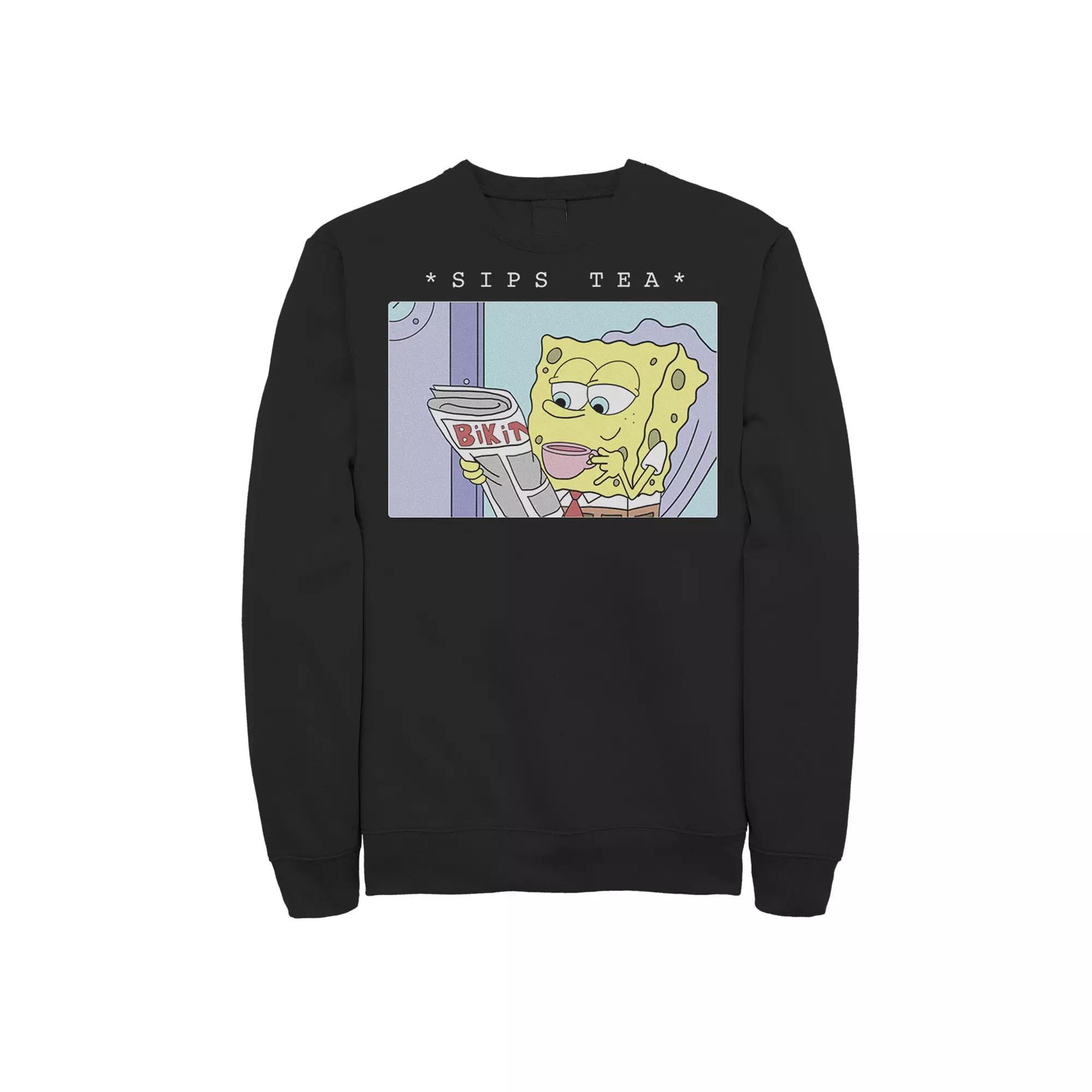 Men's SpongeBob SquarePants Sips Tea Meme Sweatshirt,  Product Image