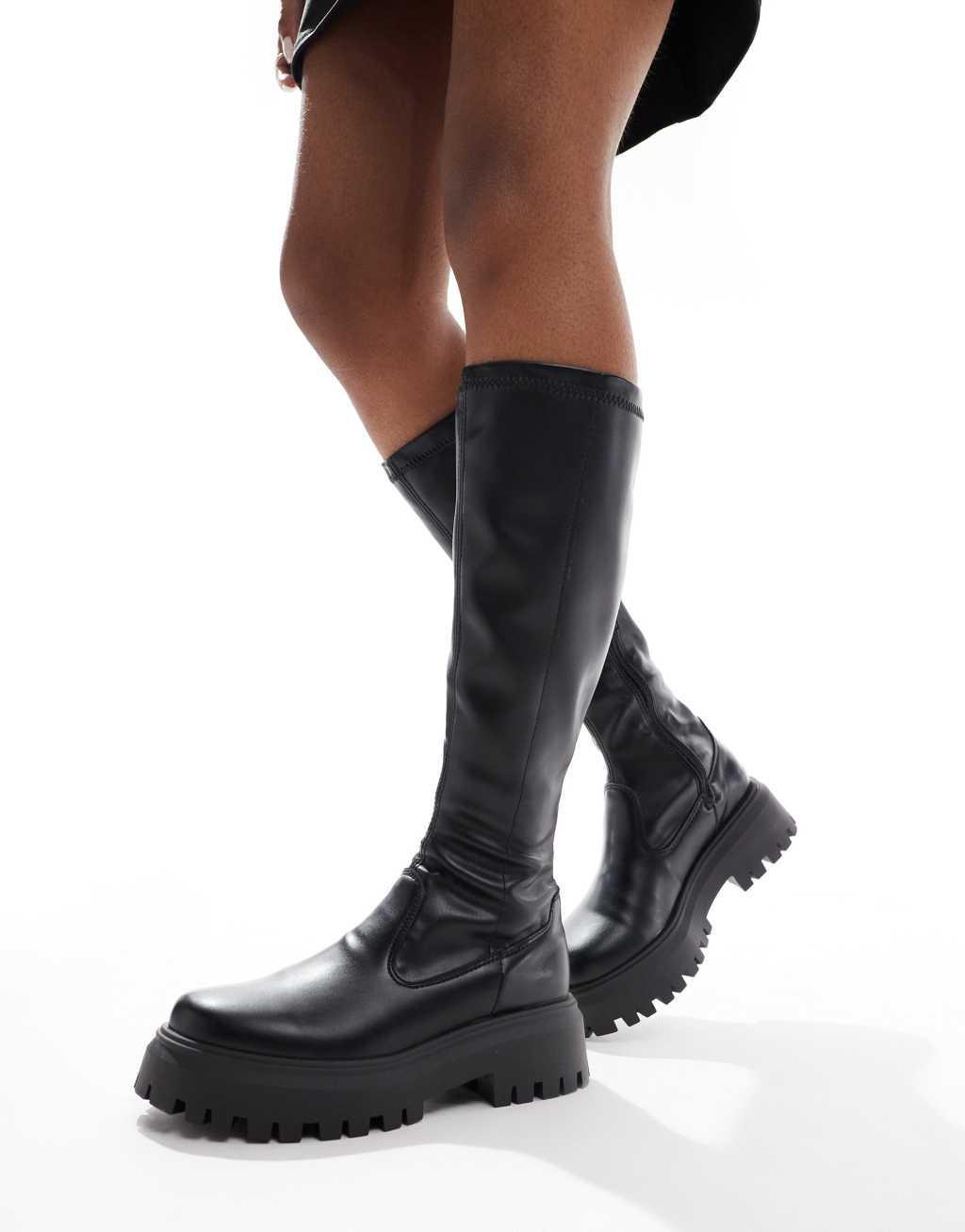 ASOS DESIGN Canyon sock chunky knee boots in black Product Image