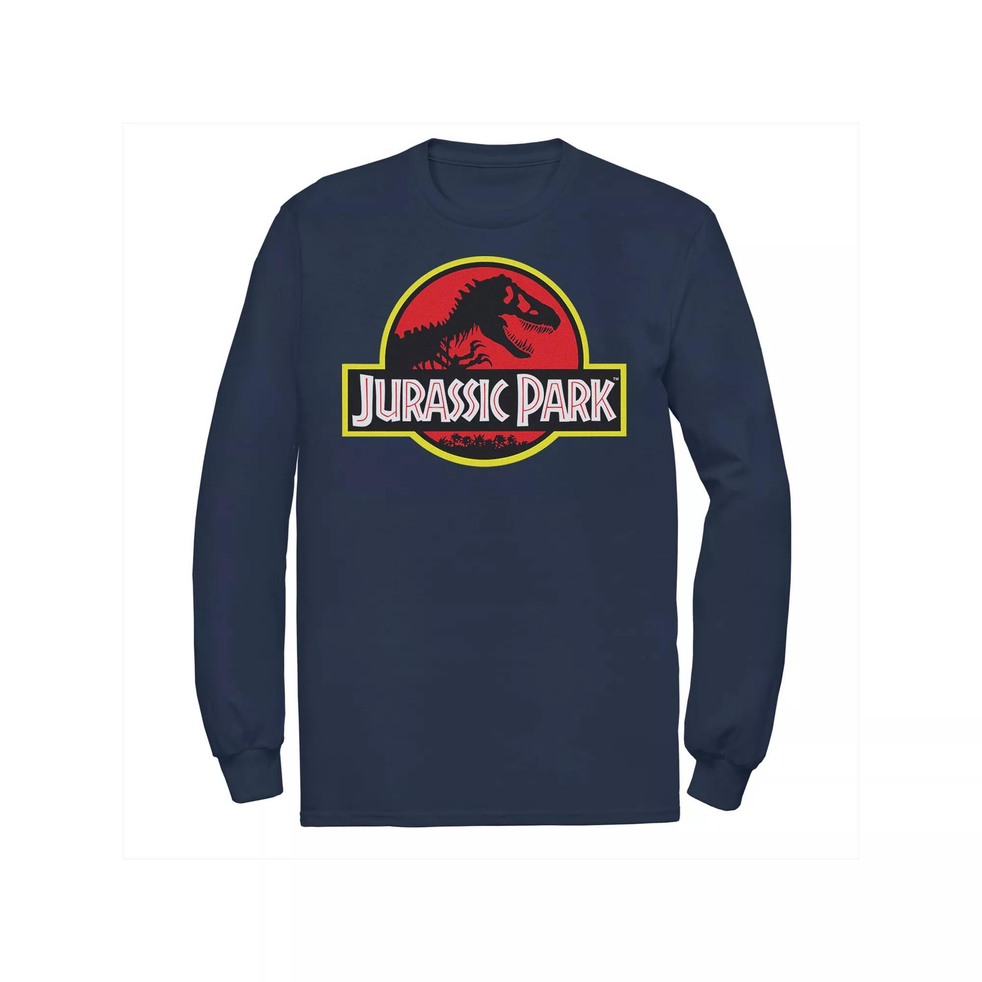 Men's Jurassic Park Red & Yellow Outline Logo Long Sleeve Graphic Tee, Size: XXL, Blue Product Image