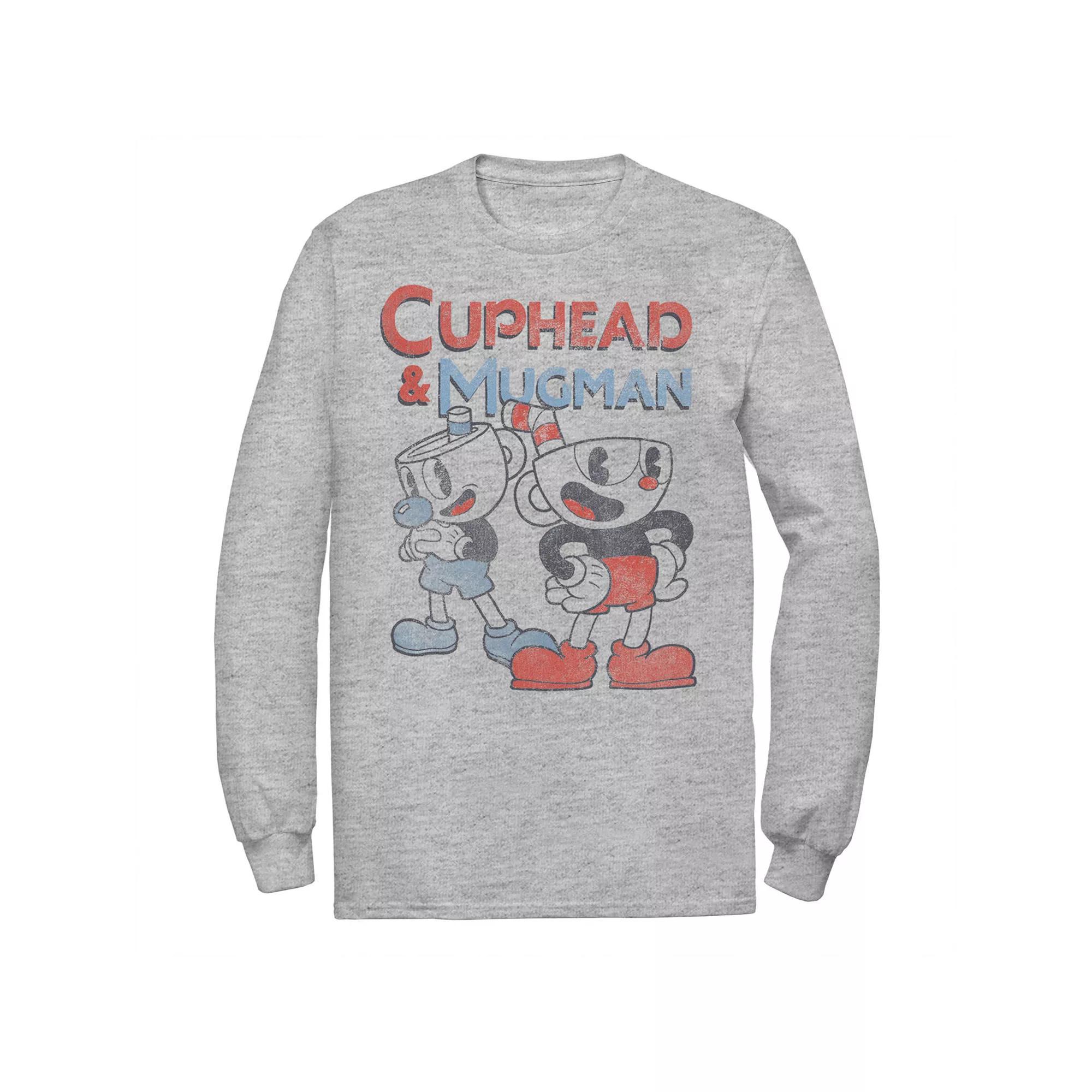 Men's Cuphead And Mugman Dynamic Duo Vintage Long Sleeve Graphic Tee, Size: Large, Athletic Grey Product Image