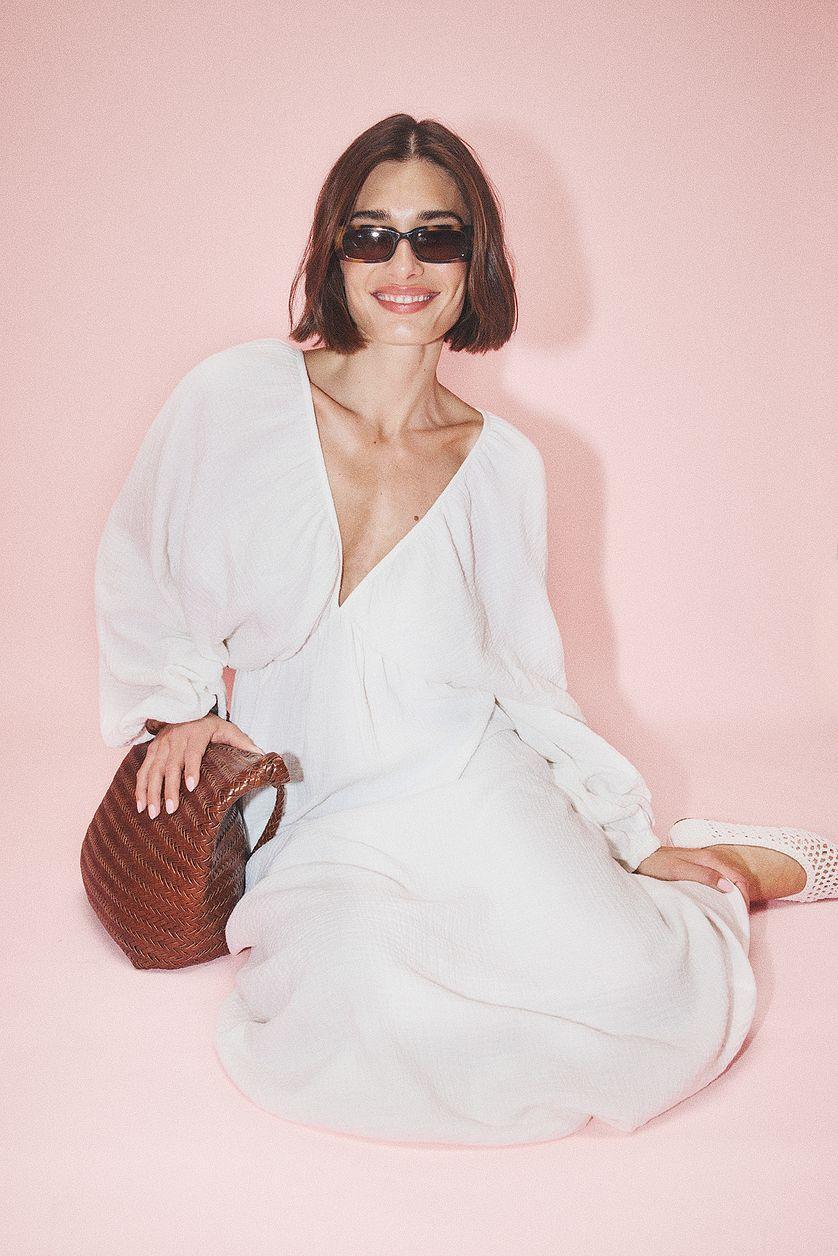 Soft Cotton V Neck Midi Dress Product Image