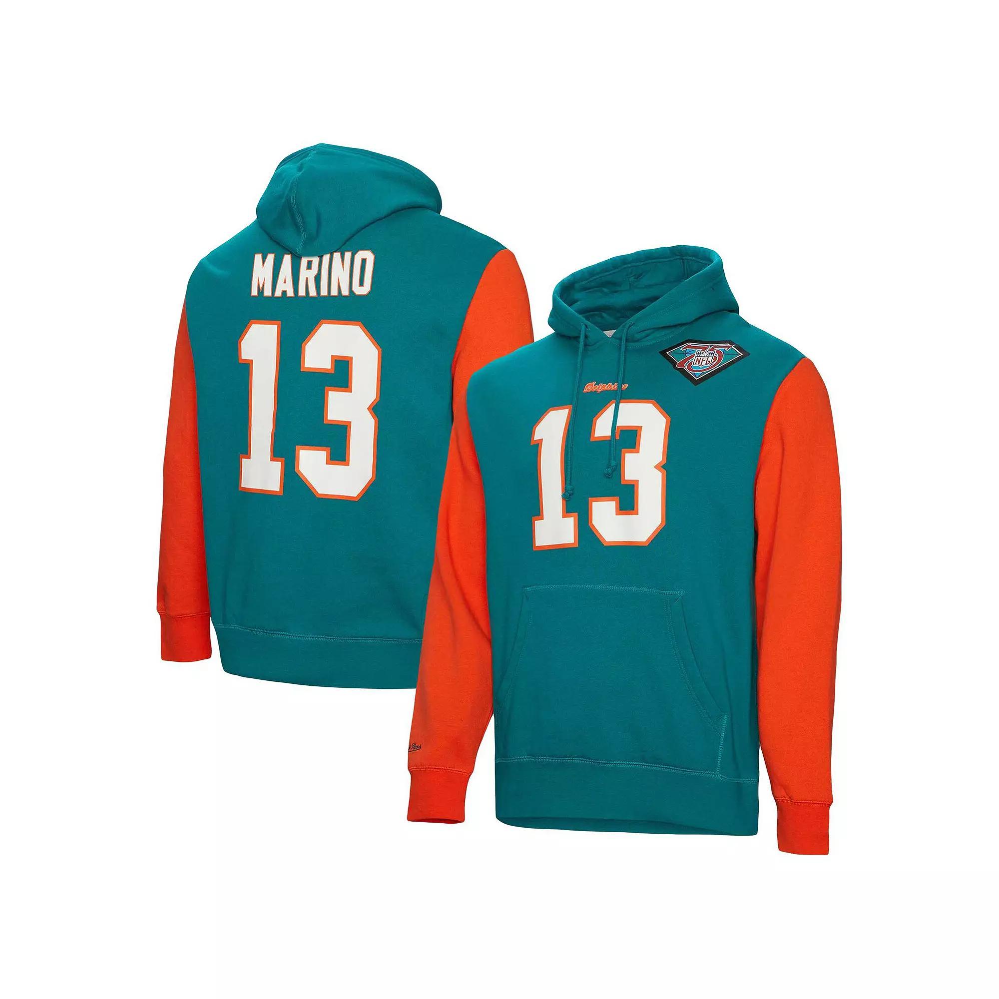 Men's Mitchell & Ness Dan Marino Aqua Miami Dolphins Retired Player Name & Number Pullover Hoodie, Size: Medium, Turquoise A Product Image