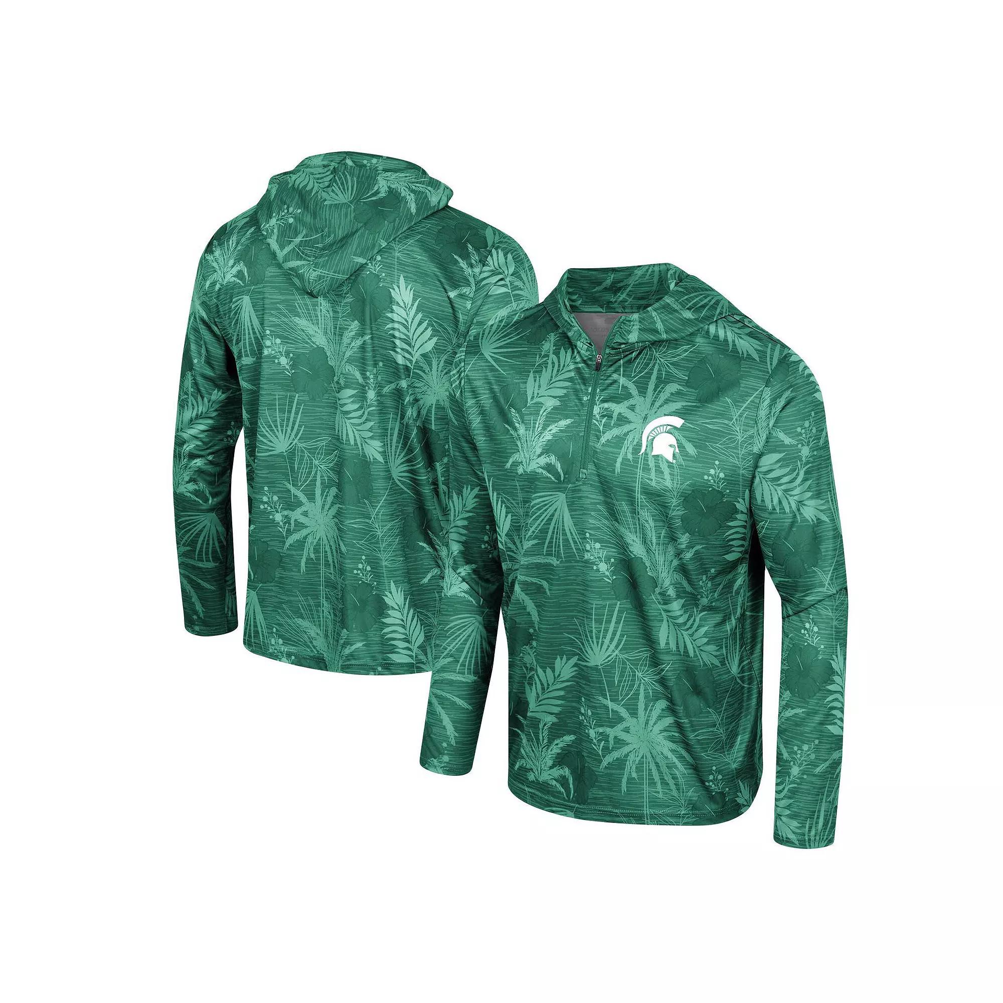 Men's Colosseum Crimson Oklahoma Sooners Palms Printed Lightweight Quarter-Zip Hooded Top,  Product Image