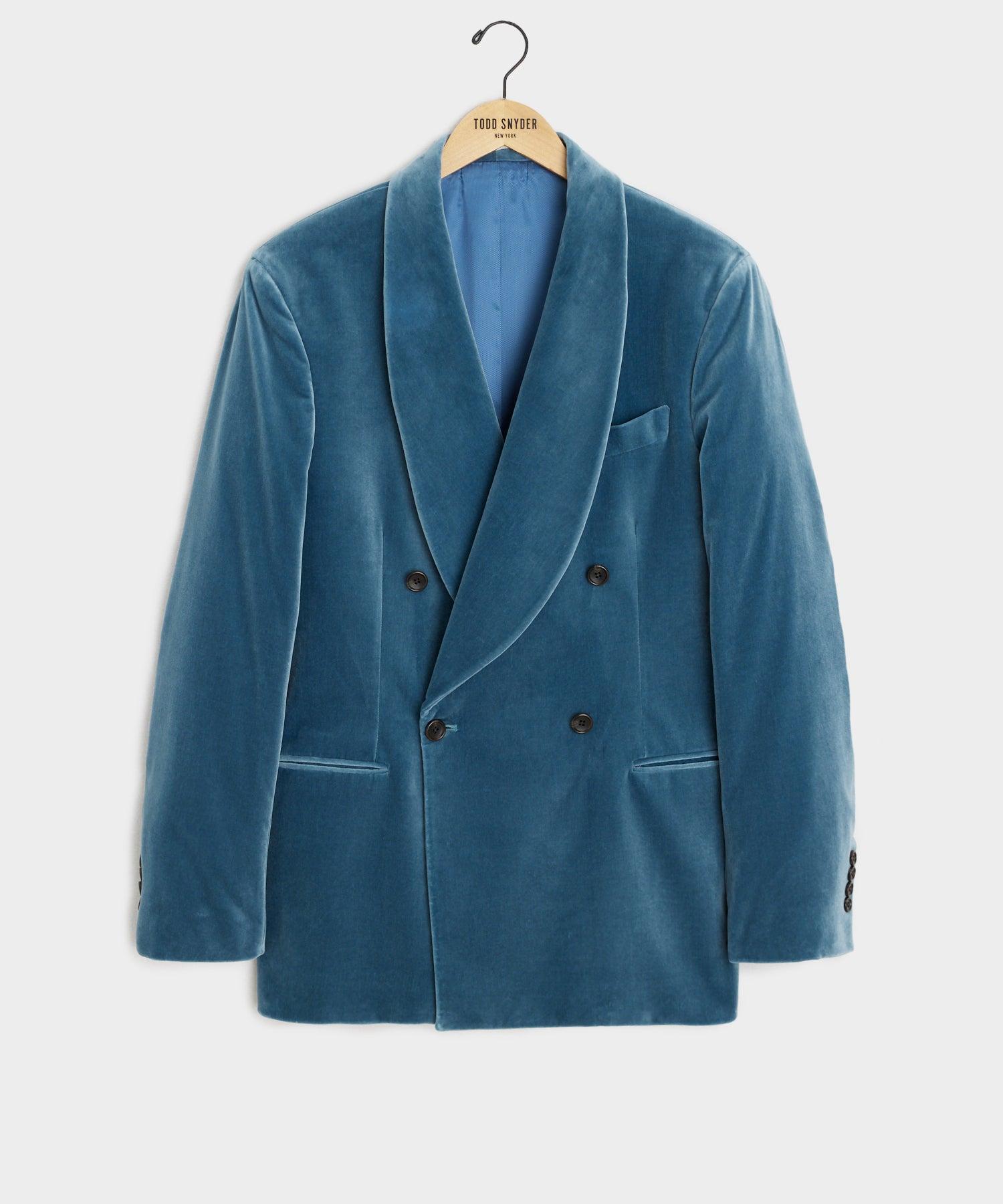 Italian Velvet Double Breasted Shawl Jacket in Turquoise Product Image