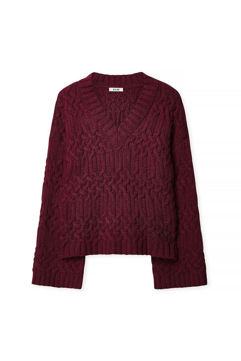 Cable Knitted V-Neck Sweater Product Image