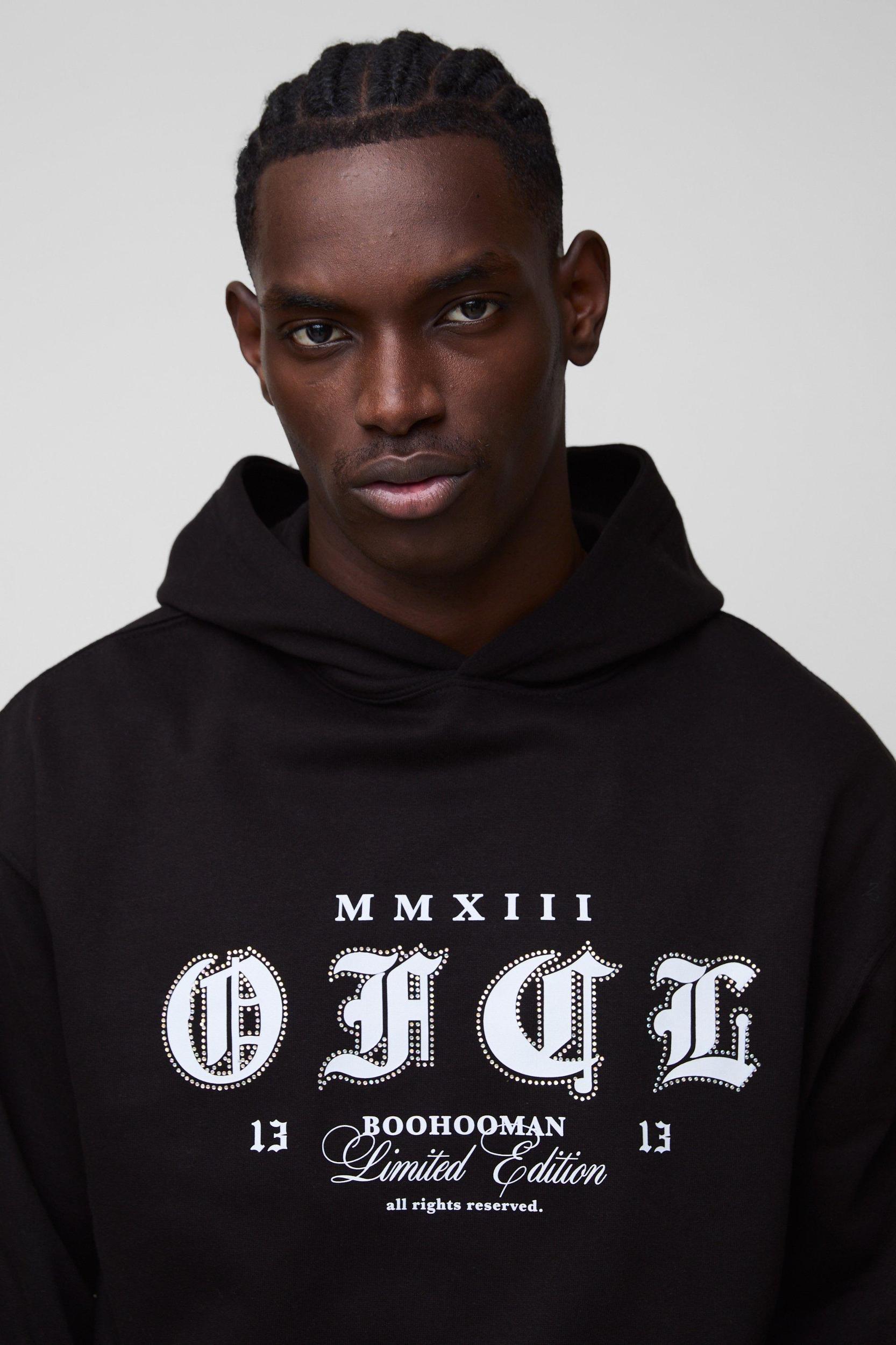 Oversized OFCL Rhinestone Hoodie | boohooMAN USA Product Image
