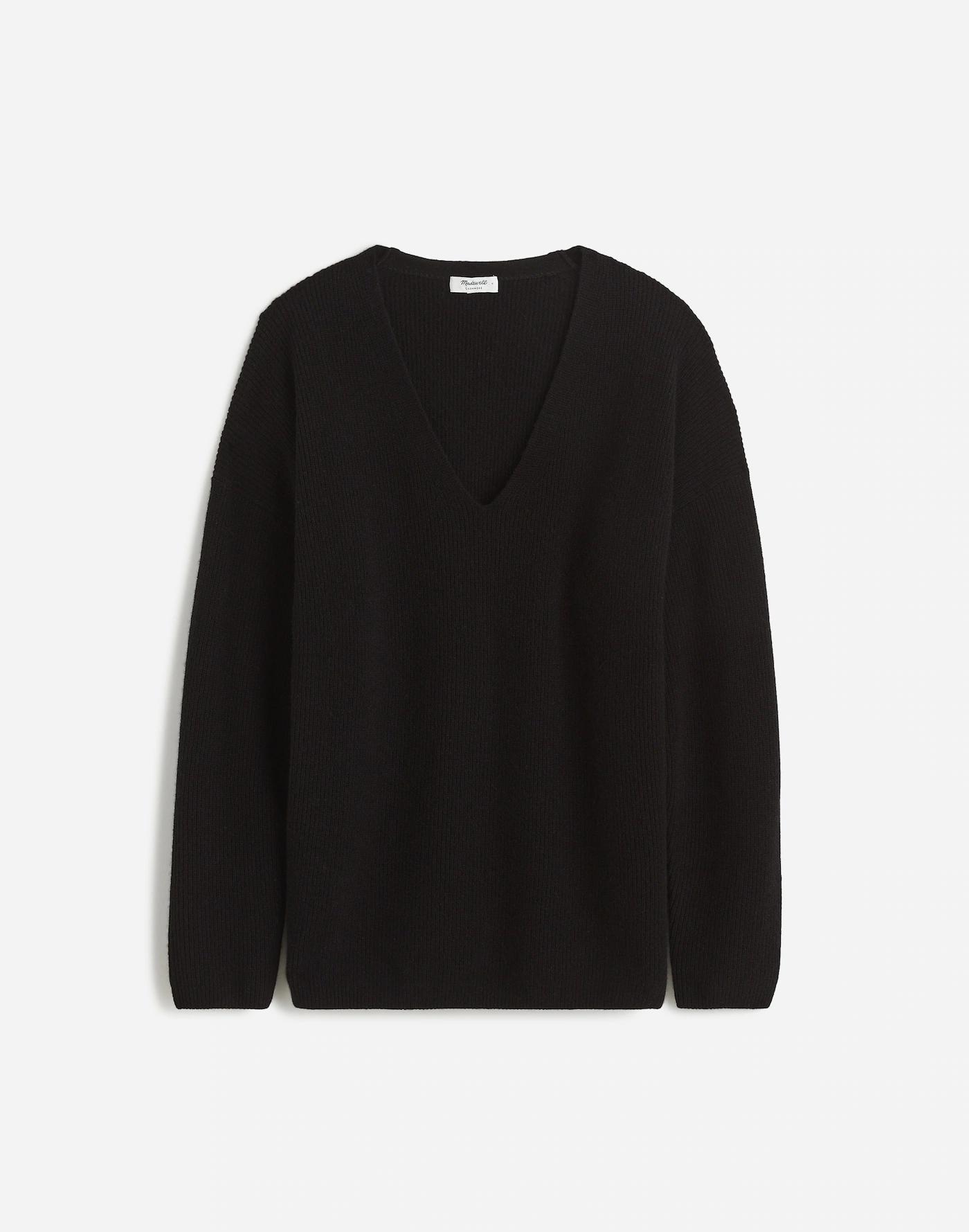 Ribbed Cashmere V-Neck Sweater Product Image