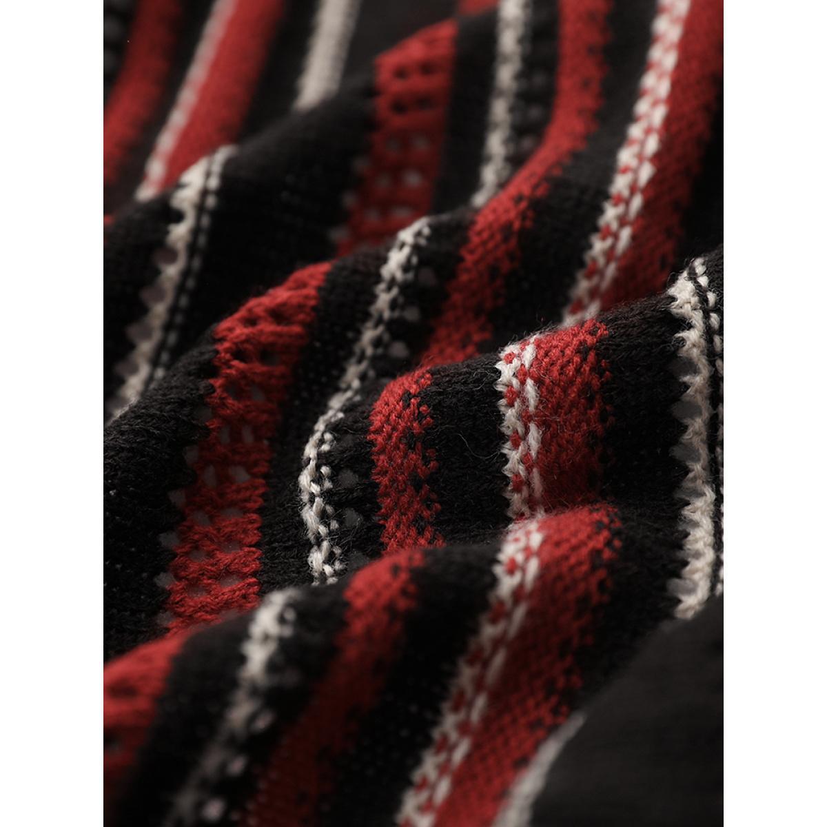 Plus Size Striped Contrast Pointelle Knit Pocket Open Front Long Cardigan Multicolor Women Casual Loose Long Sleeve Dailywear Cardigans BloomChic 18-20/2X Product Image