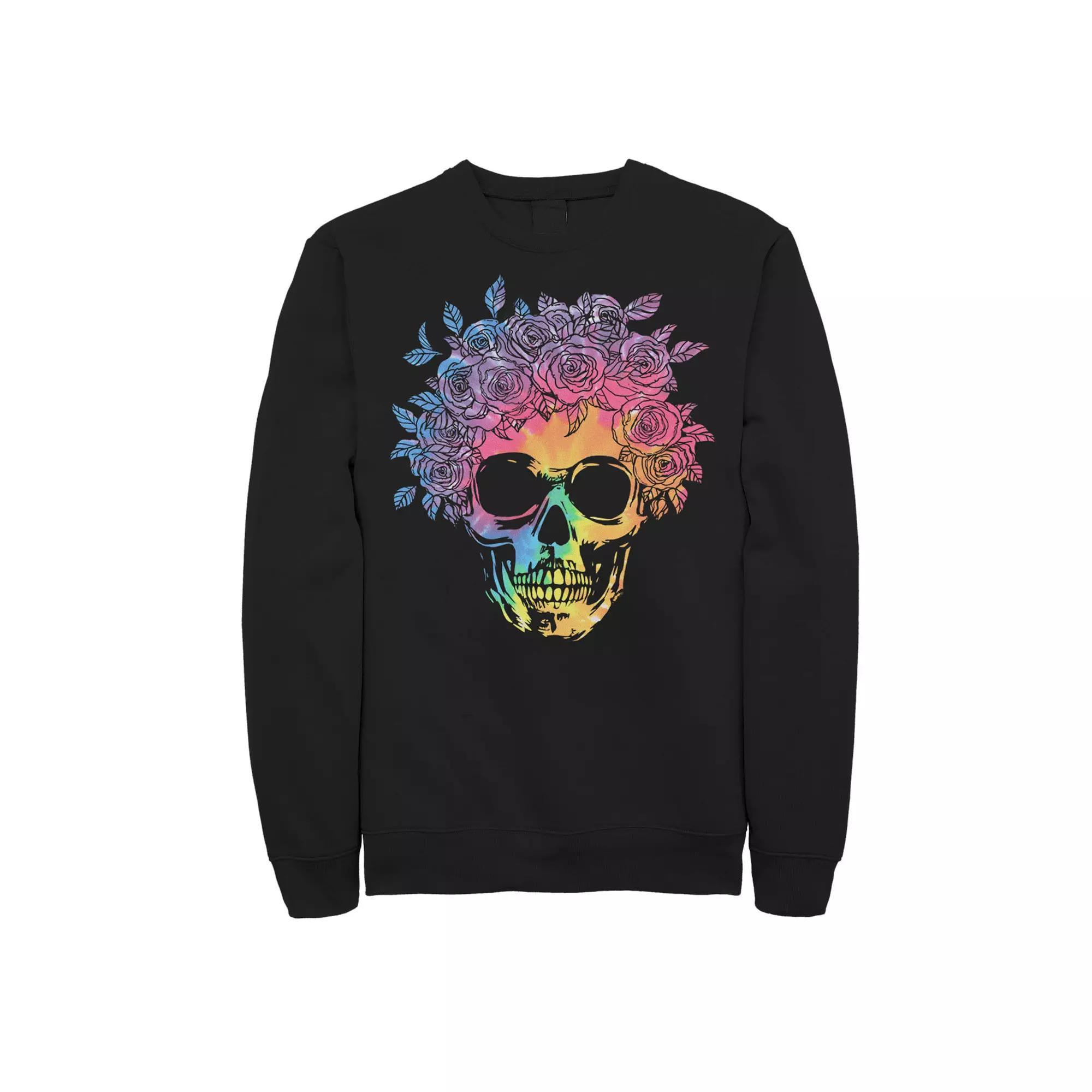 Big & Tall Tie Dye Skull Filled With Roses Fleece Sweatshirt, Men's, Size: 3XL, Black Product Image