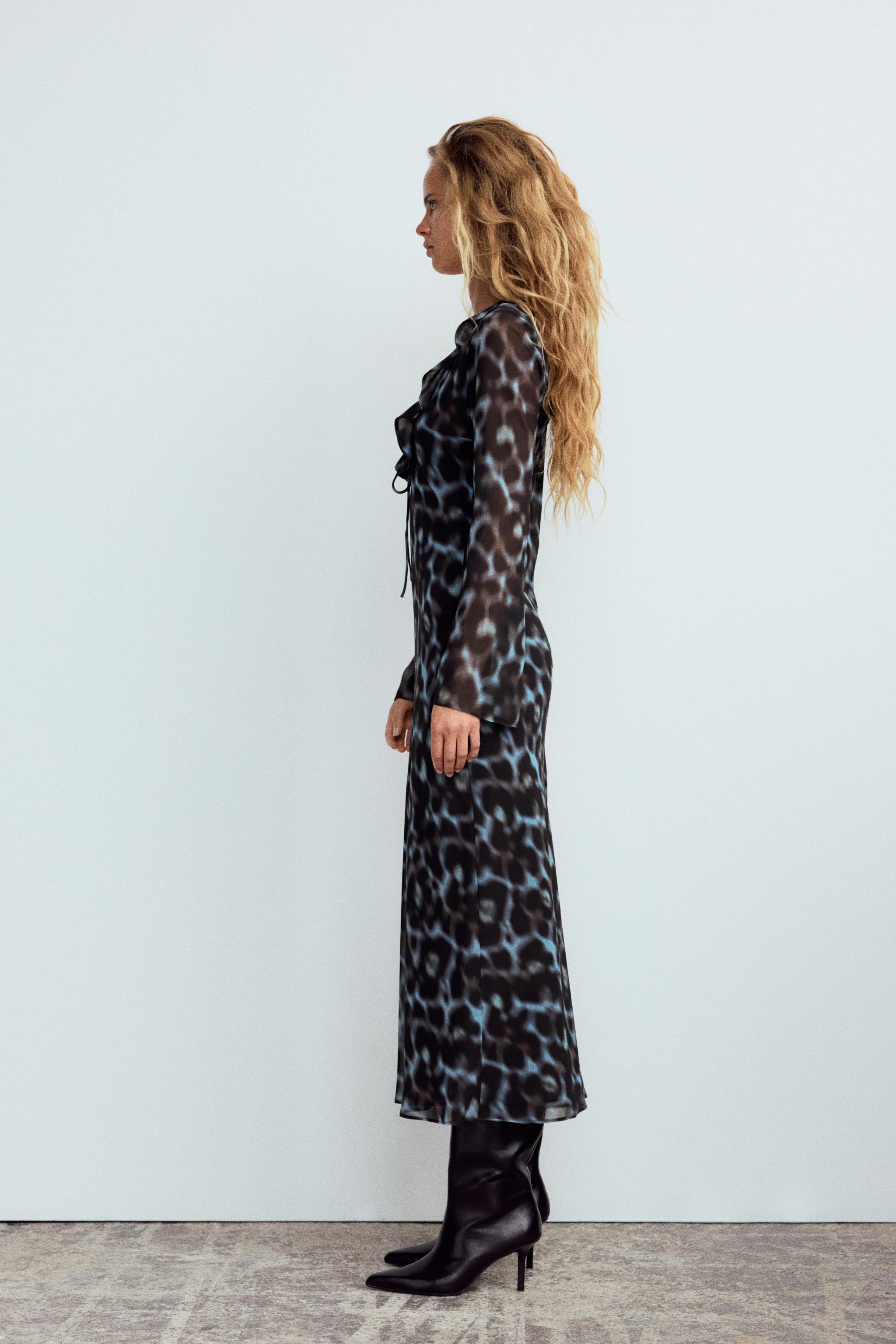 RUFFLED PRINT MIDI DRESS Product Image