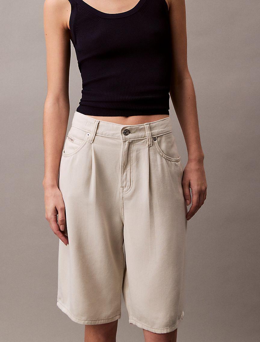 Pleated Relaxed Bermuda Denim Shorts Product Image