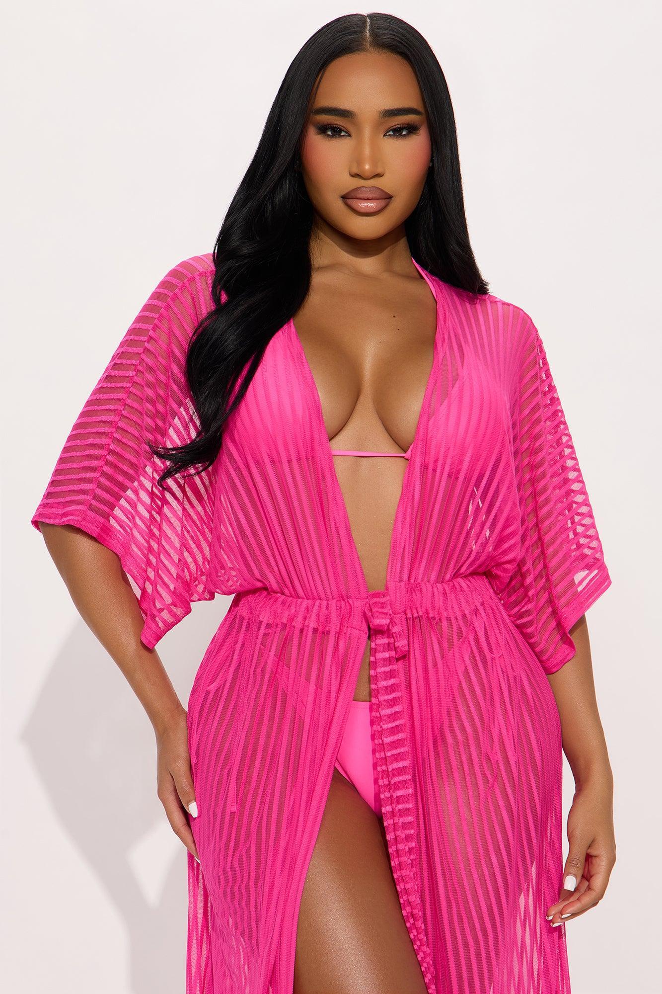 Beach Shade Stripe Cover Up Maxi Kimono - Pink Product Image