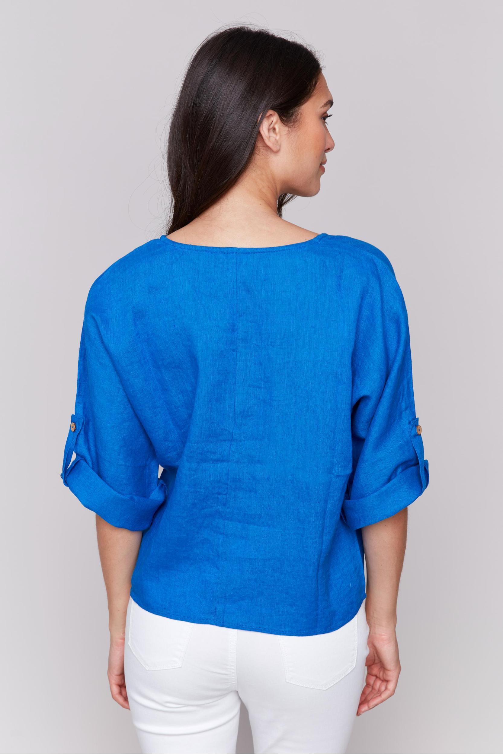 Dolman 3/4 Roll Up Sleeves Blouse with Front Tie Product Image