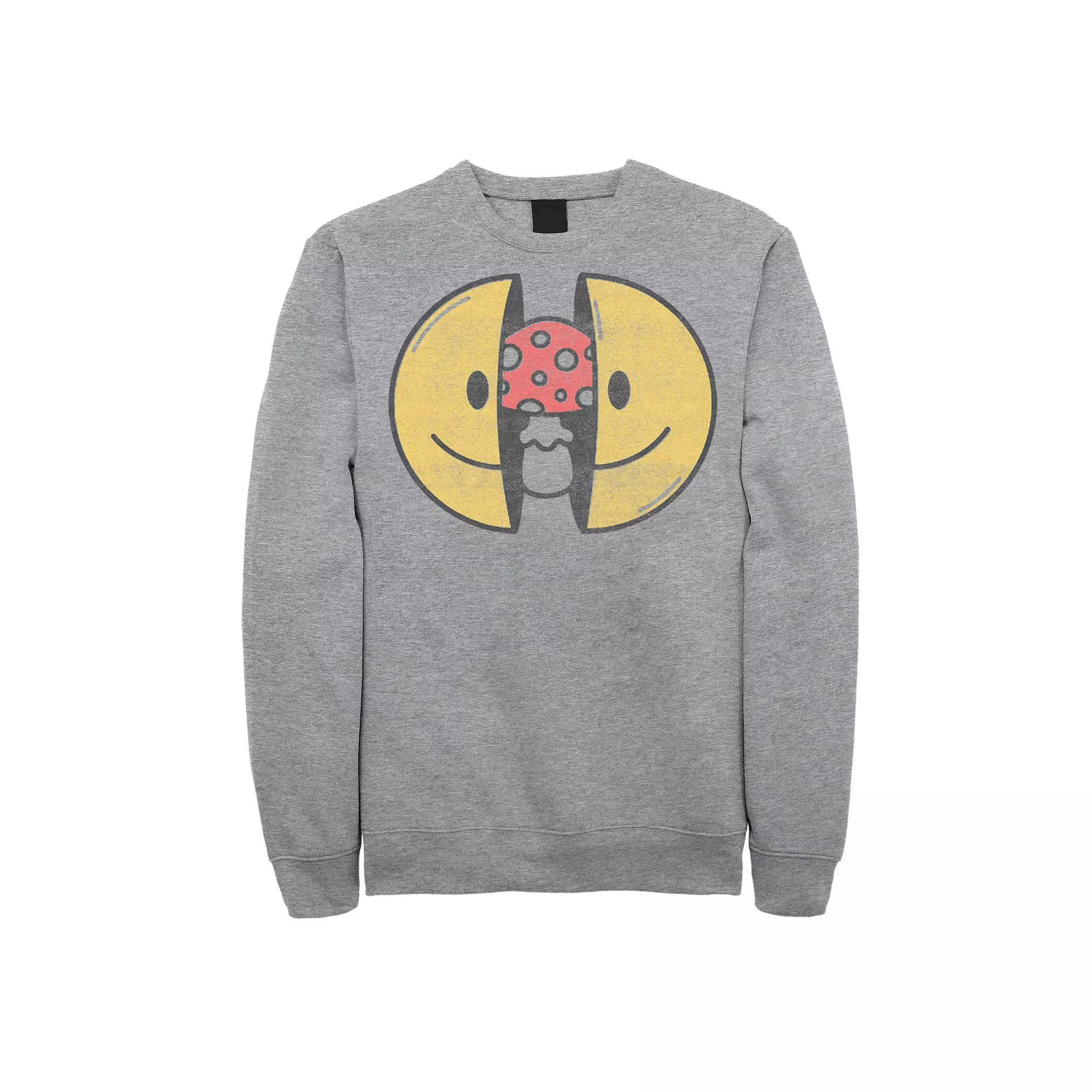 Men's Smiley Face With Mushroom Inside Sweatshirt, Size: Large, Athletic Grey Product Image