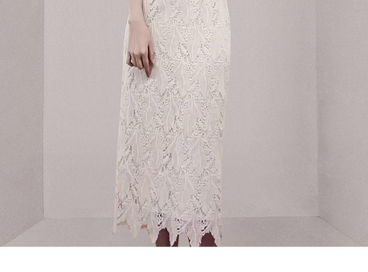 Sleeveless Stand Collar Plain Lace Sheath Midi Dress Product Image