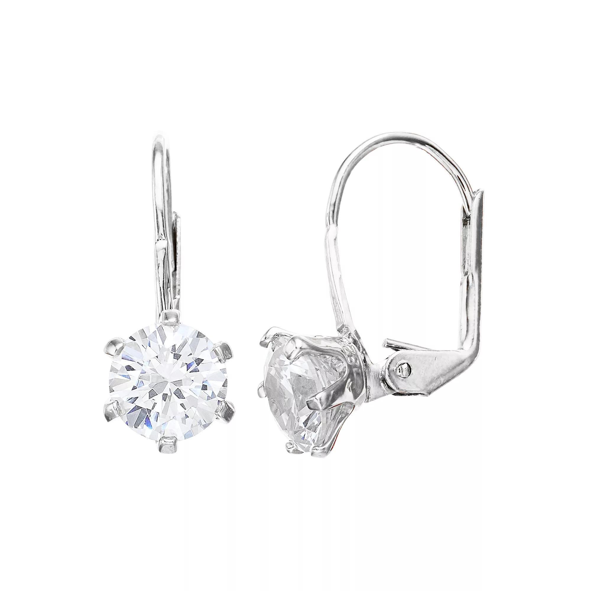 Sterling Silver Cubic Zirconia Classic Lever Back Earrings, Womens Product Image