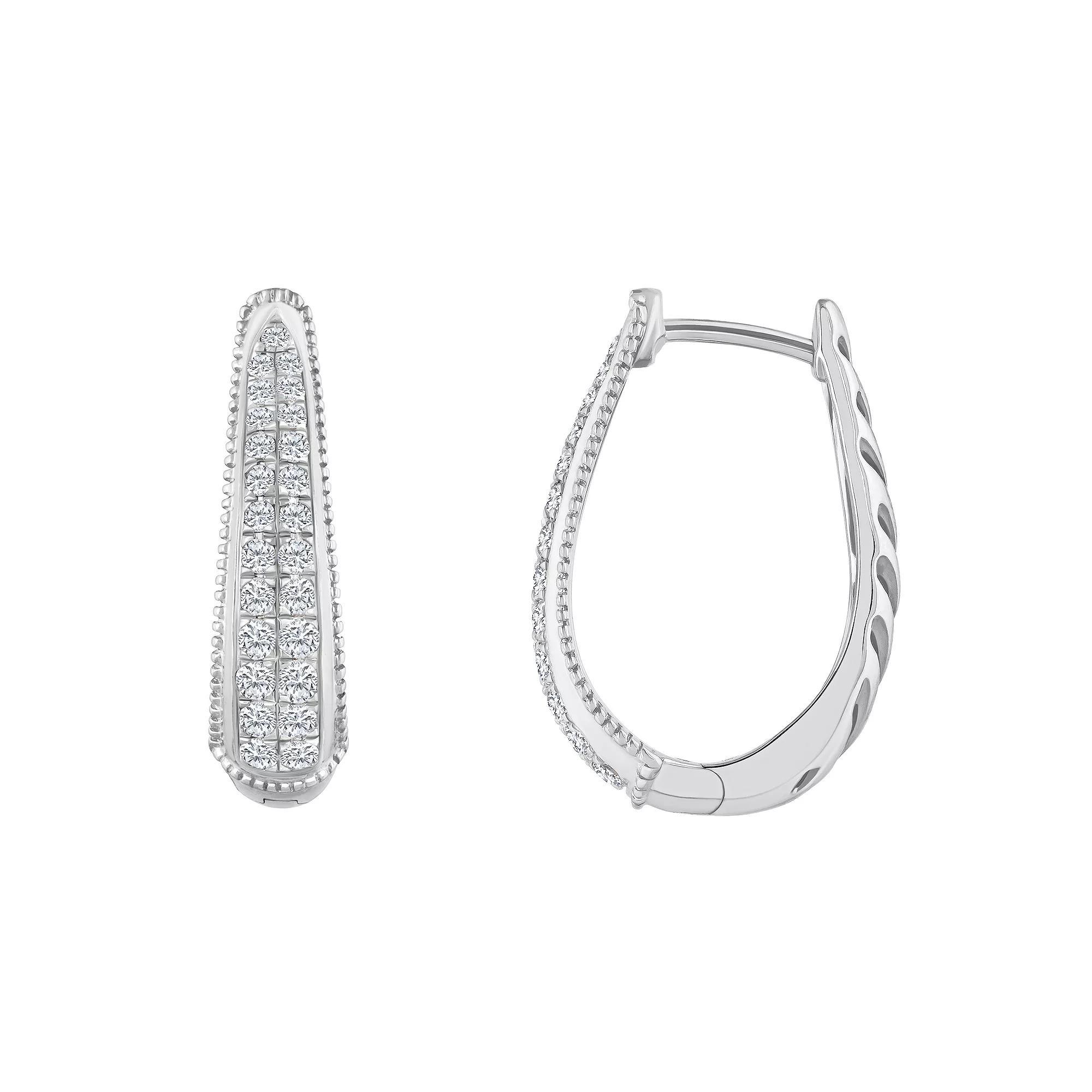 Celebration Gems 14k Gold 1/2 Carat T.W. Diamond Tapered Hoop Earrings, Women's, 14k Whgold Product Image